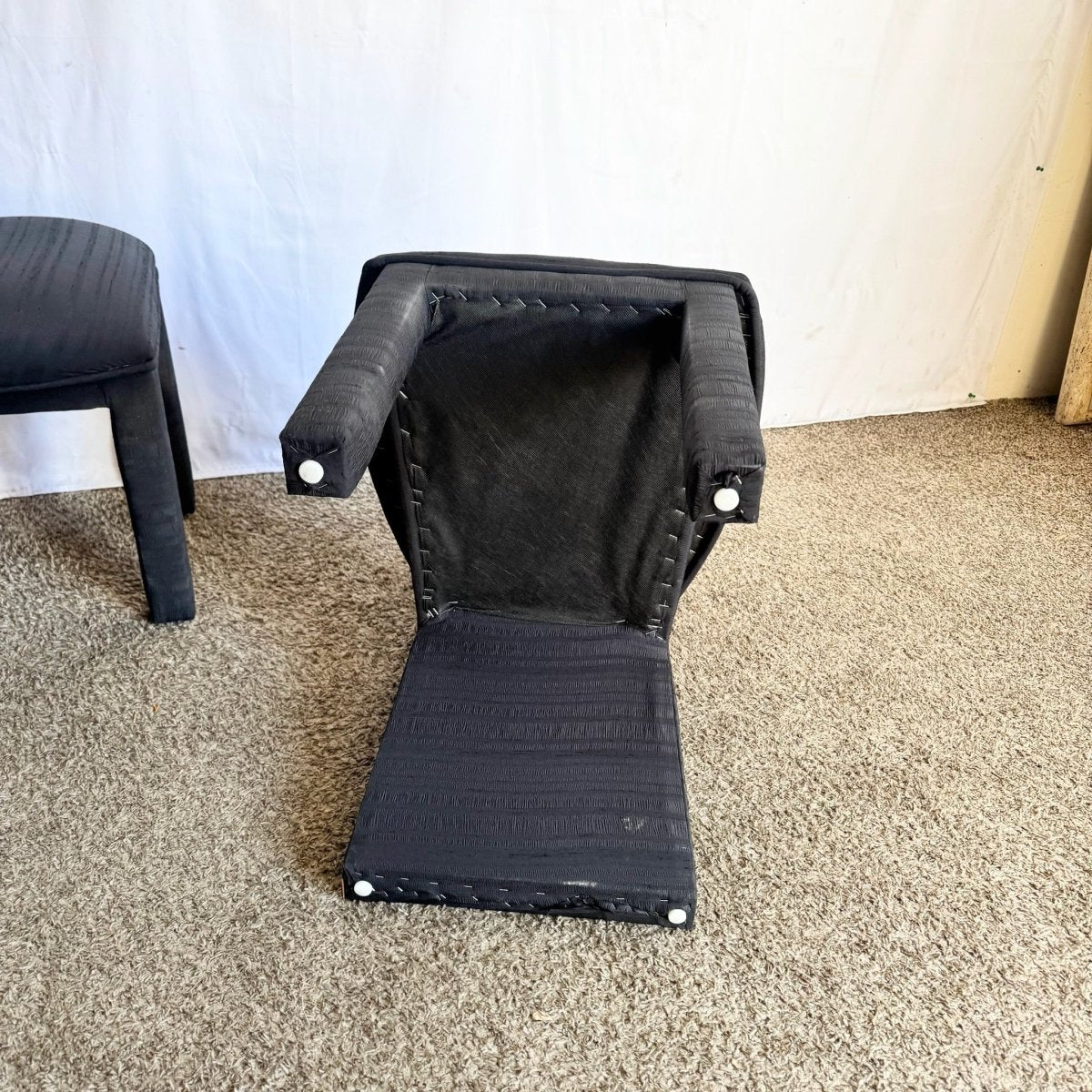 Postmodern Sculpted High Back Black Fabric Dining Chairs - Set of 4 - Dolphin & Flamingo