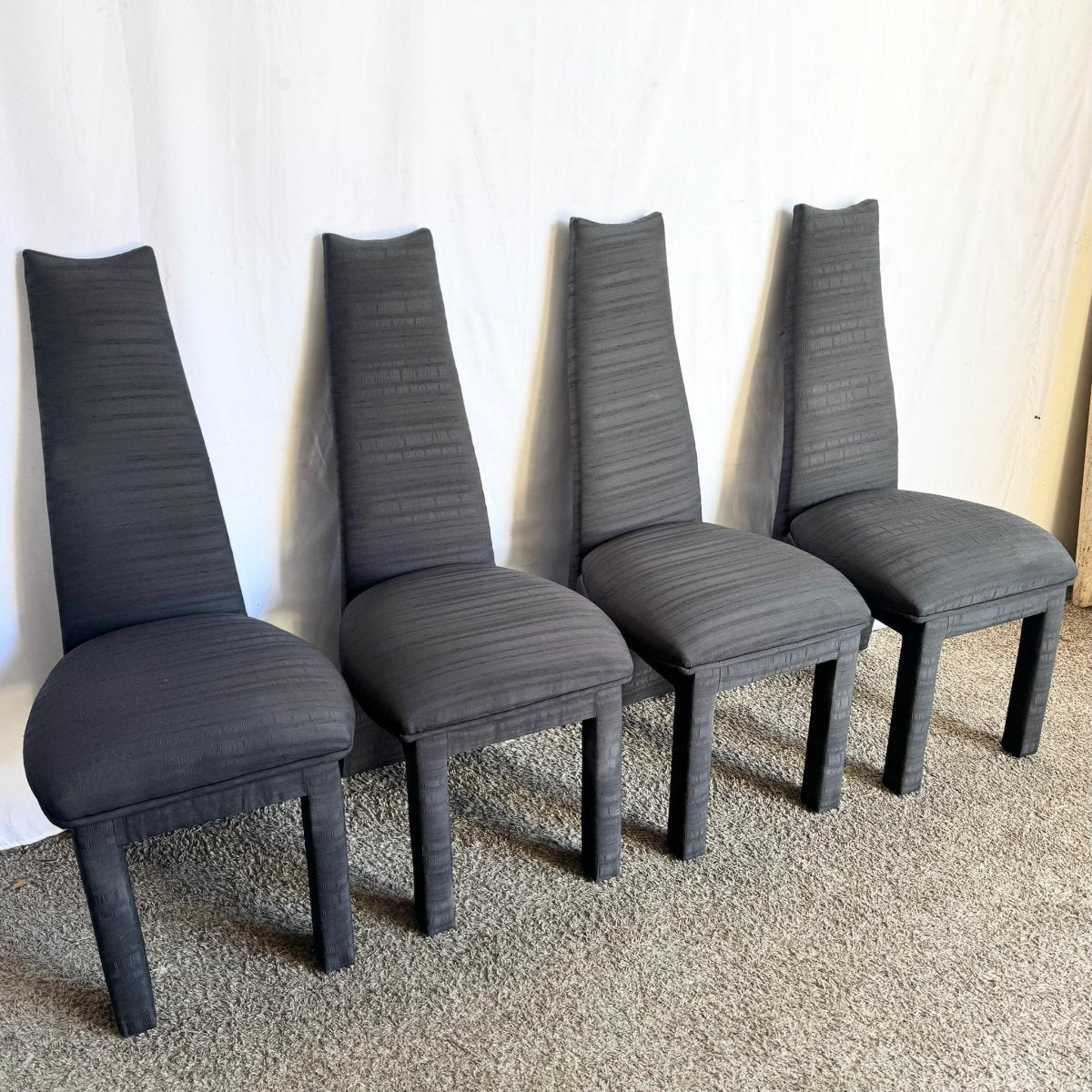 Postmodern Sculpted High Back Black Fabric Dining Chairs - Set of 4 - Dolphin & Flamingo