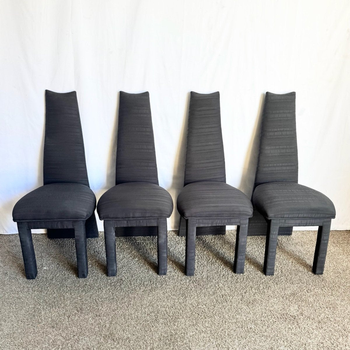 Postmodern Sculpted High Back Black Fabric Dining Chairs - Set of 4 - Dolphin & Flamingo