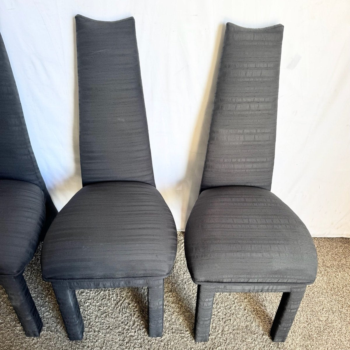 Postmodern Sculpted High Back Black Fabric Dining Chairs - Set of 4 - Dolphin & Flamingo