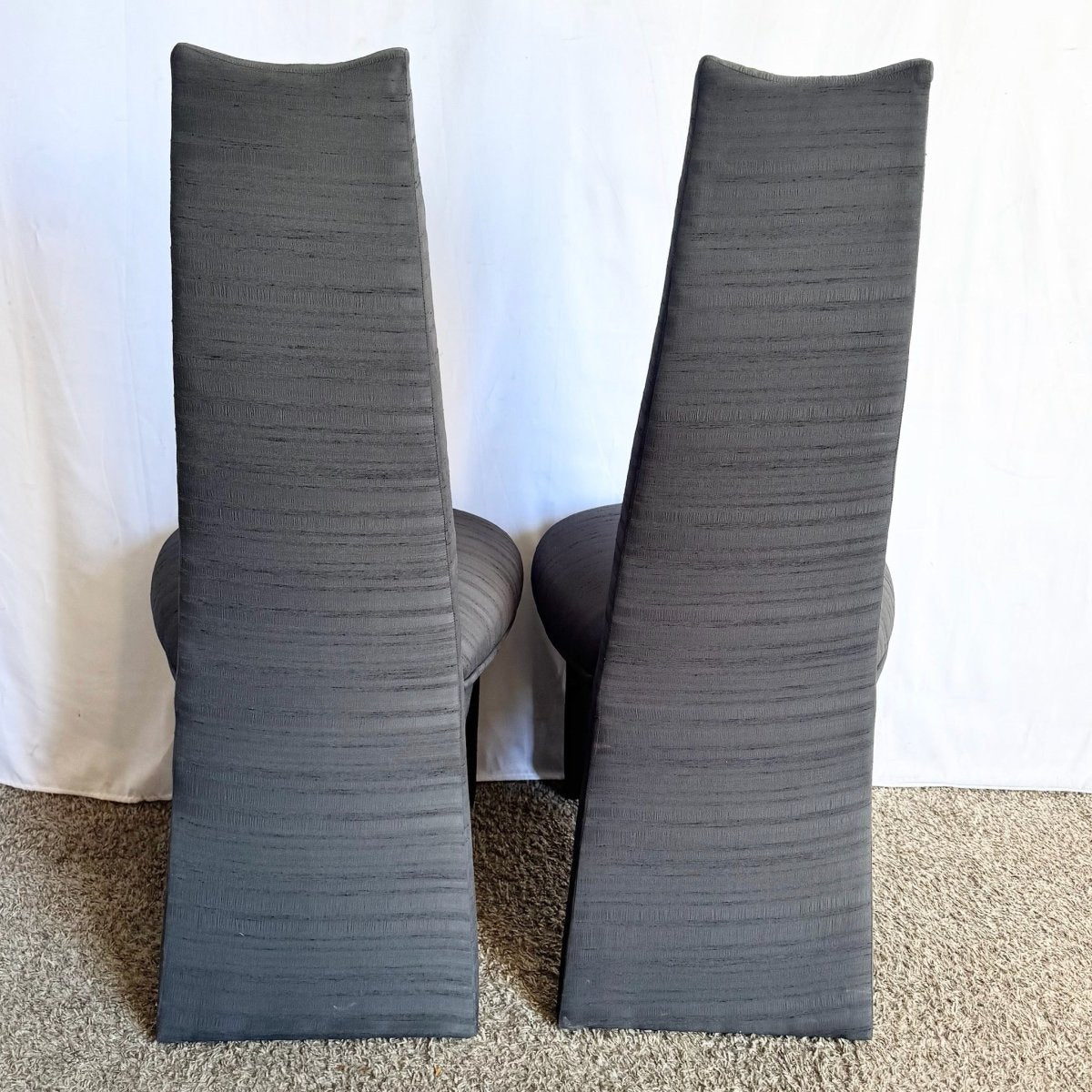 Postmodern Sculpted High Back Black Fabric Dining Chairs - Set of 4 - Dolphin & Flamingo