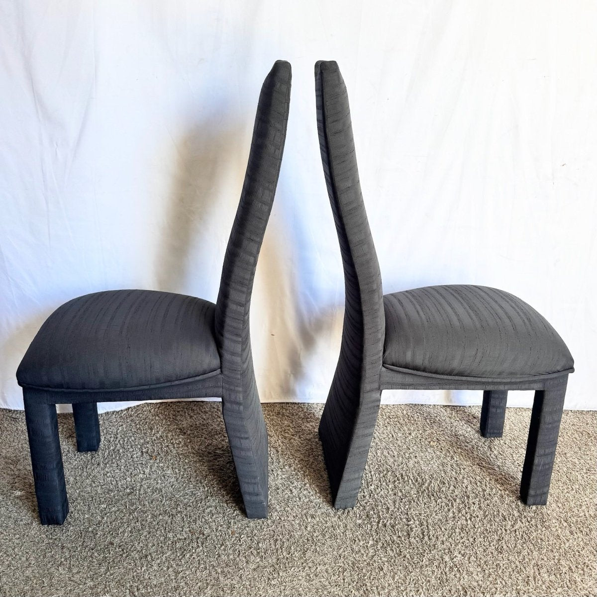 Postmodern Sculpted High Back Black Fabric Dining Chairs - Set of 4 - Dolphin & Flamingo