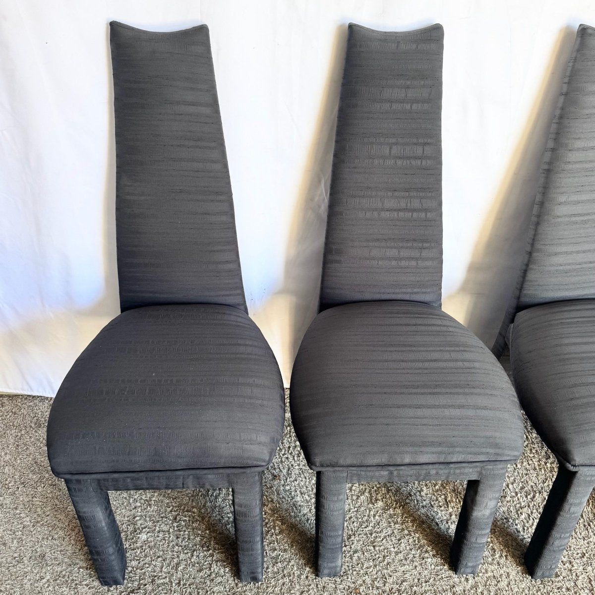 Postmodern Sculpted High Back Black Fabric Dining Chairs - Set of 4 - Dolphin & Flamingo