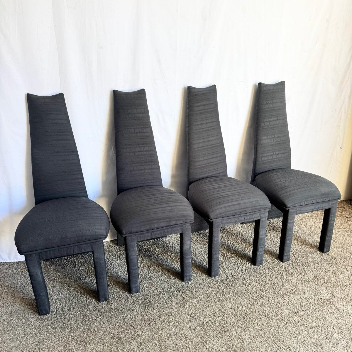 Postmodern Sculpted High Back Black Fabric Dining Chairs - Set of 4 - Dolphin & Flamingo