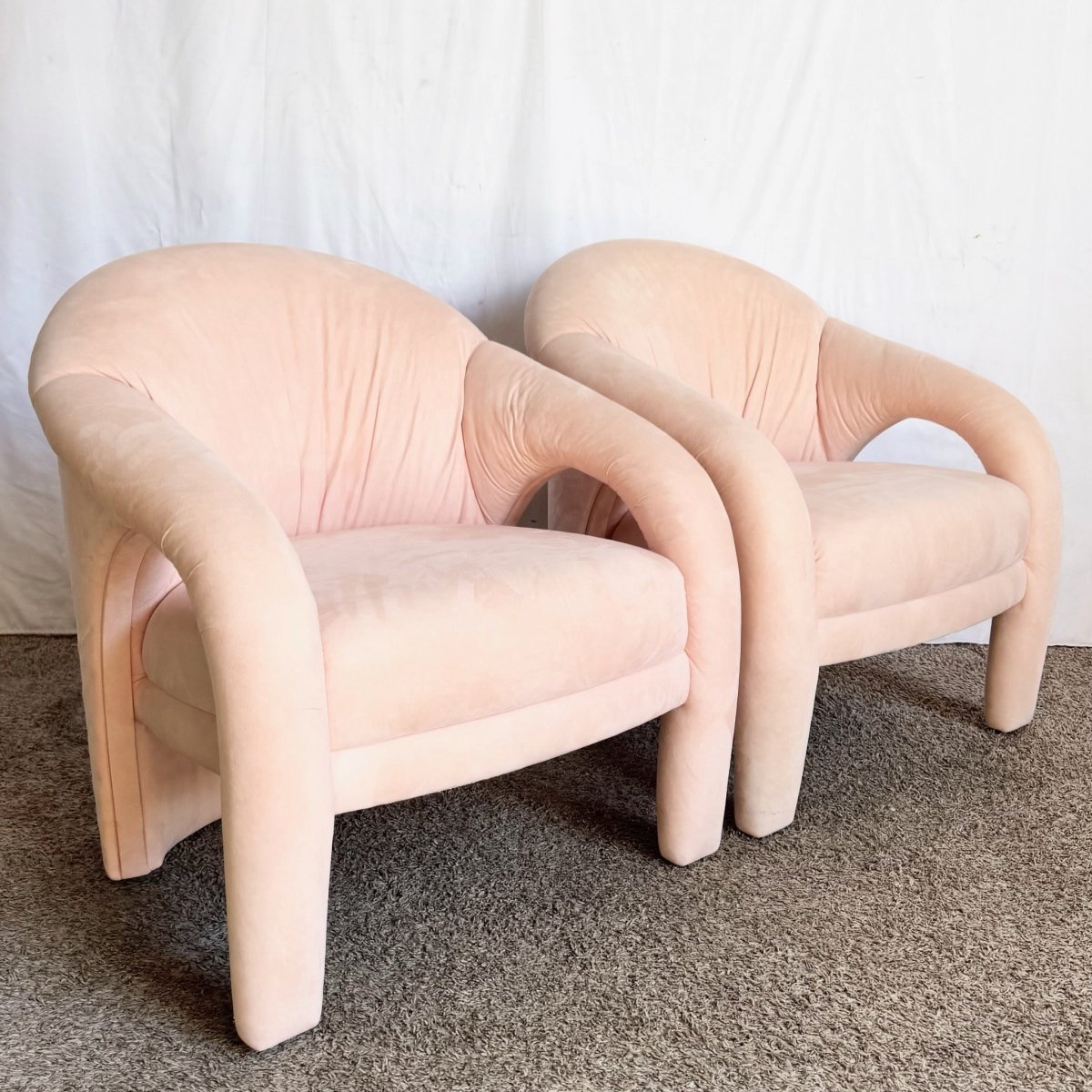 Postmodern Sculpted Pink Lounge Chairs - A Pair - Dolphin & Flamingo