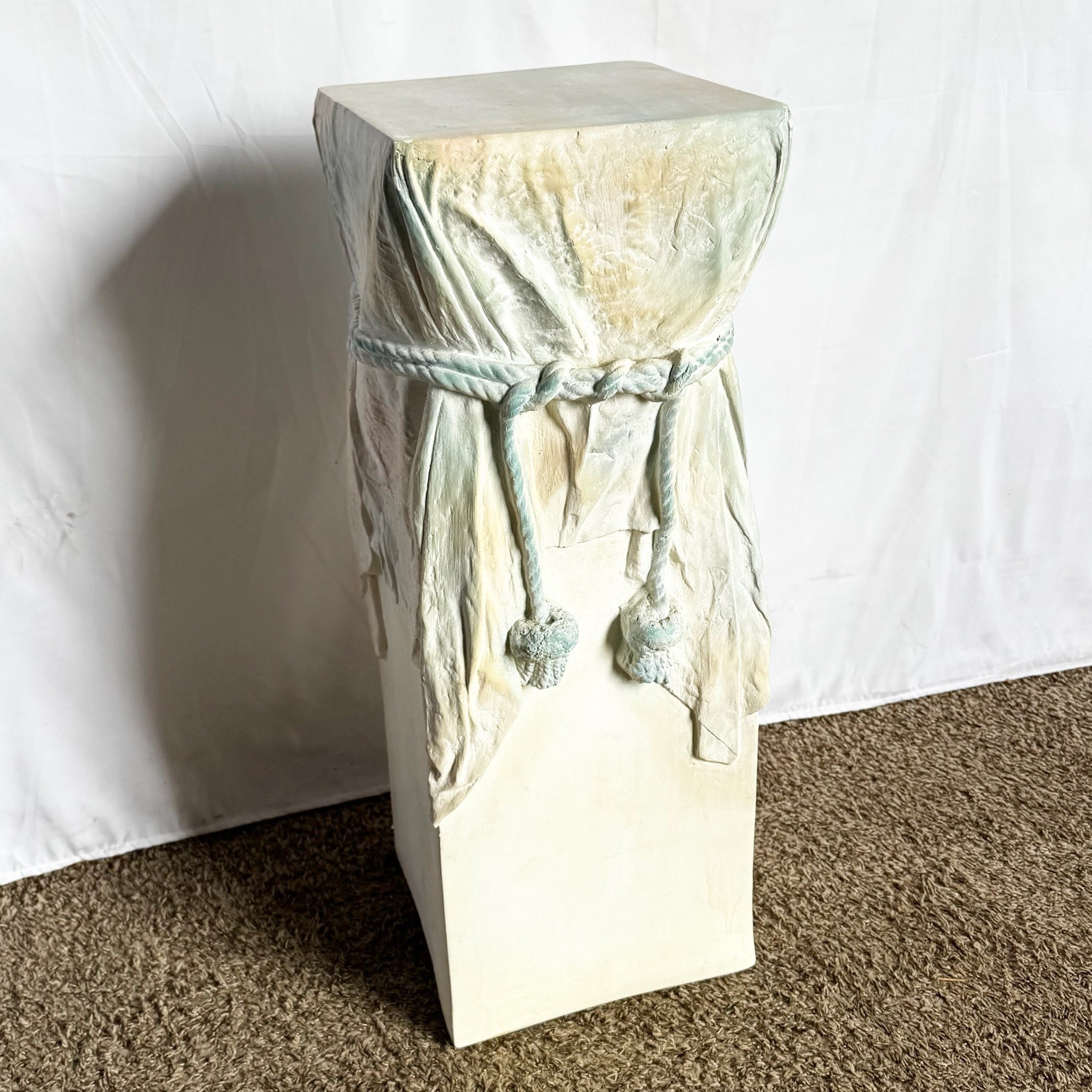 Postmodern Sculpted Plaster Green and White Pedestal - Dolphin & Flamingo
