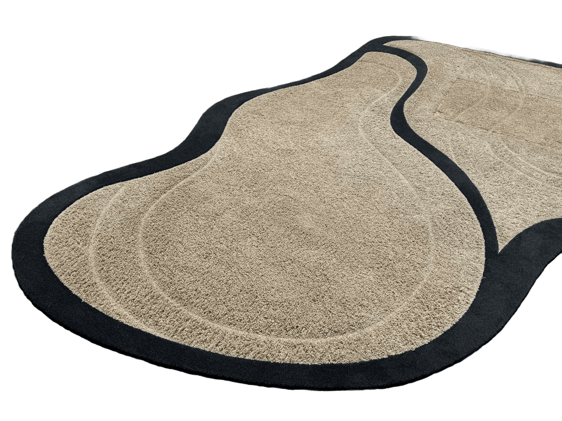 Postmodern Sculpted Tan and Black Area Rug/Carpet - Dolphin & Flamingo