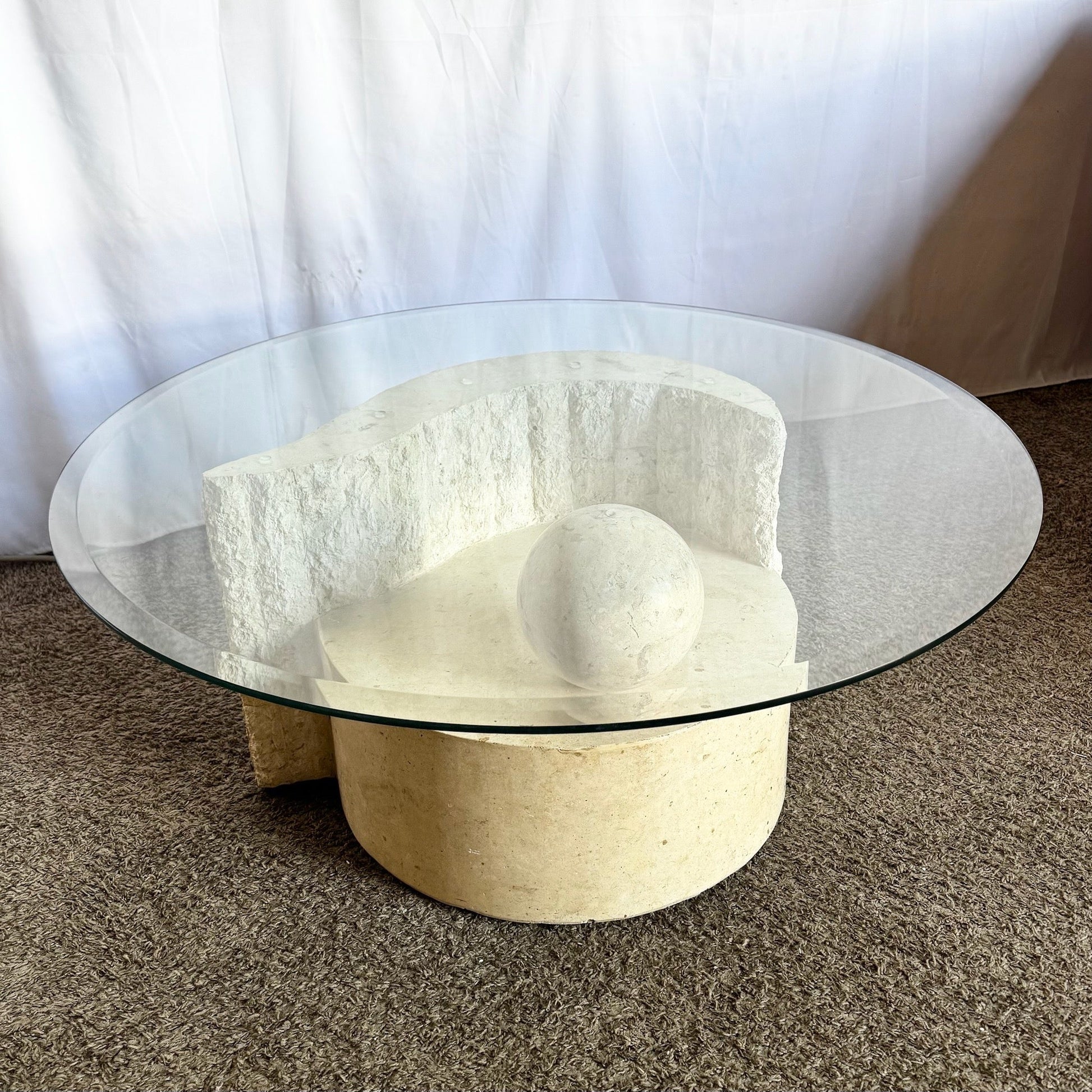 Postmodern Sculpted Tessellated Stone Coffee Table - Dolphin & Flamingo