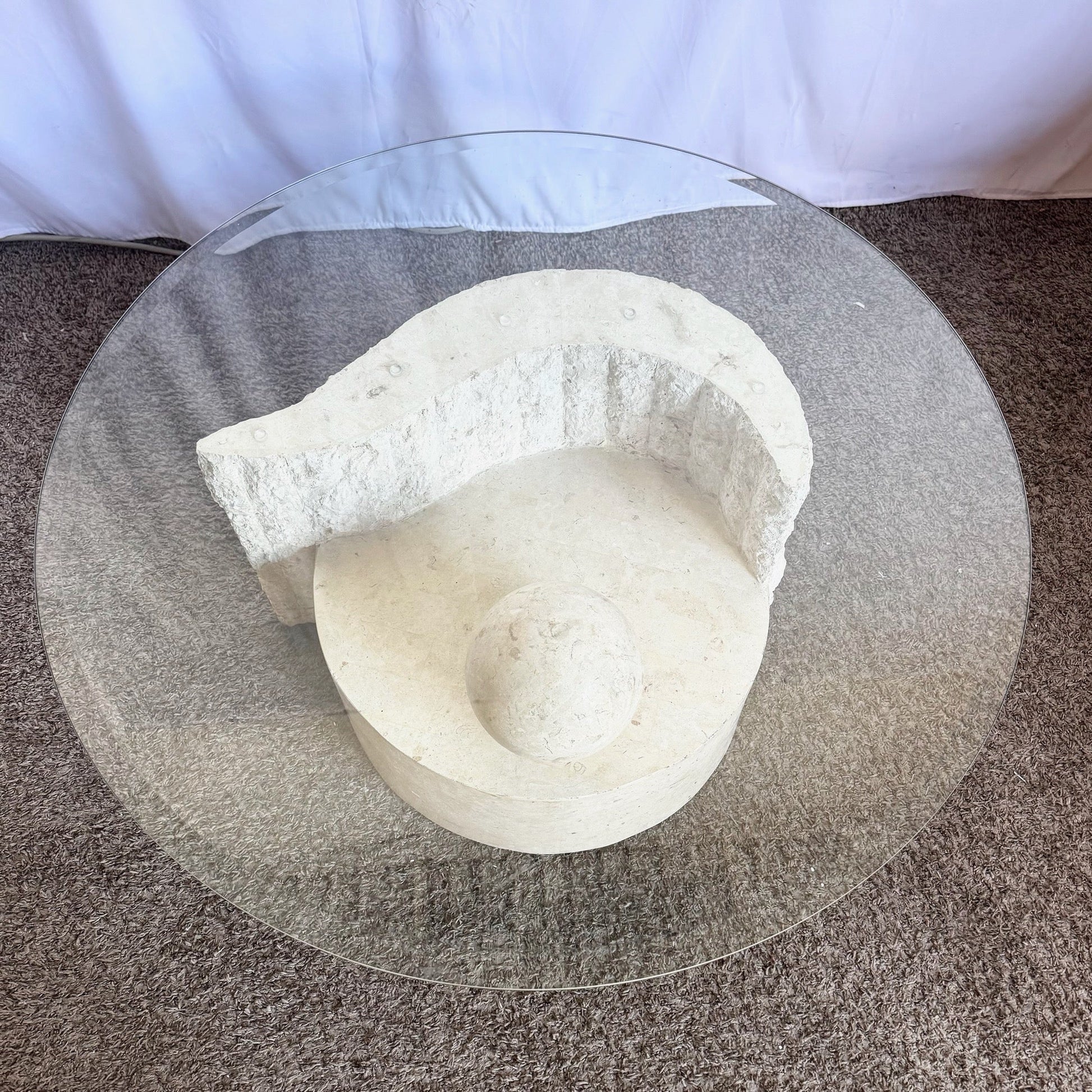 Postmodern Sculpted Tessellated Stone Coffee Table - Dolphin & Flamingo