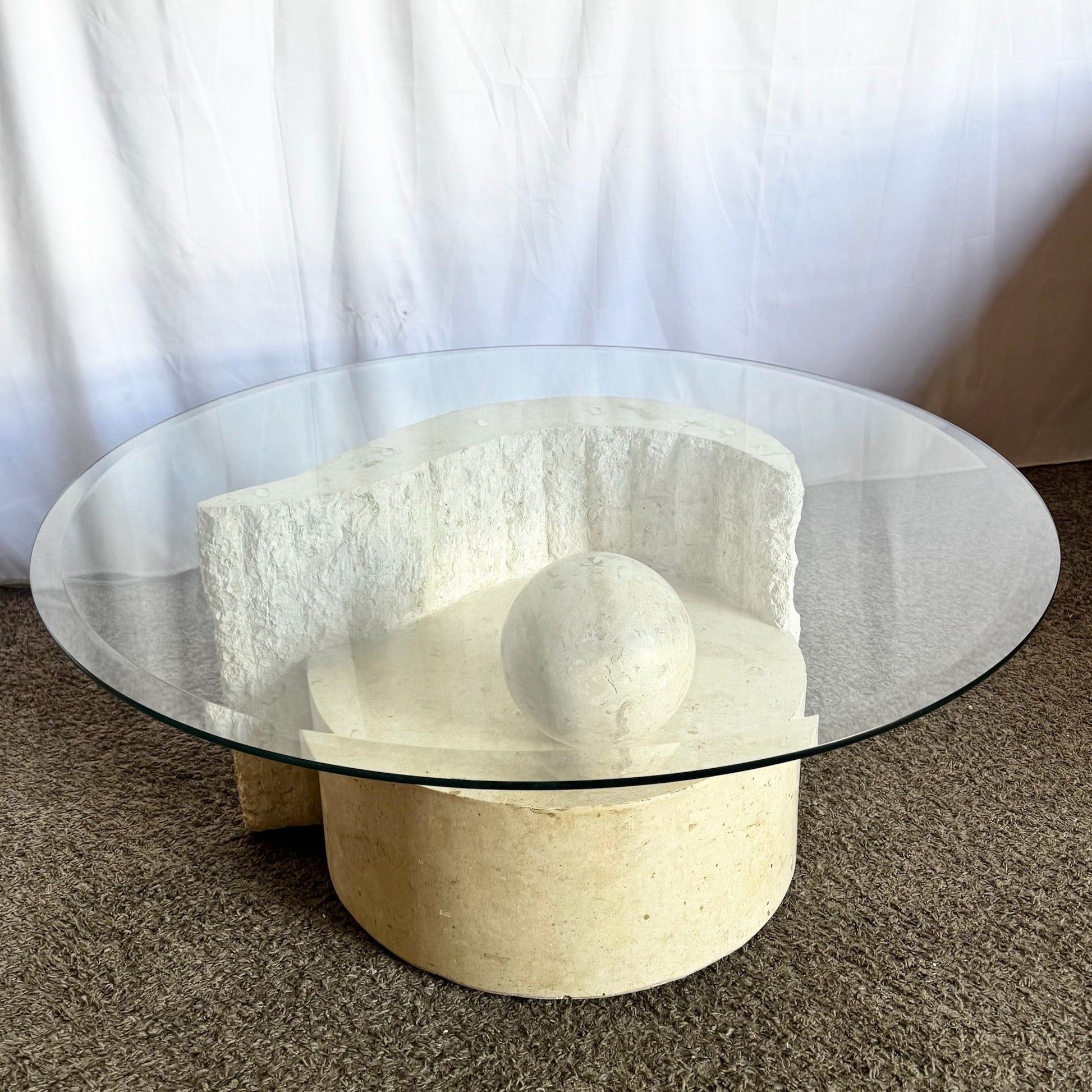 Postmodern Sculpted Tessellated Stone Coffee Table - Dolphin & Flamingo