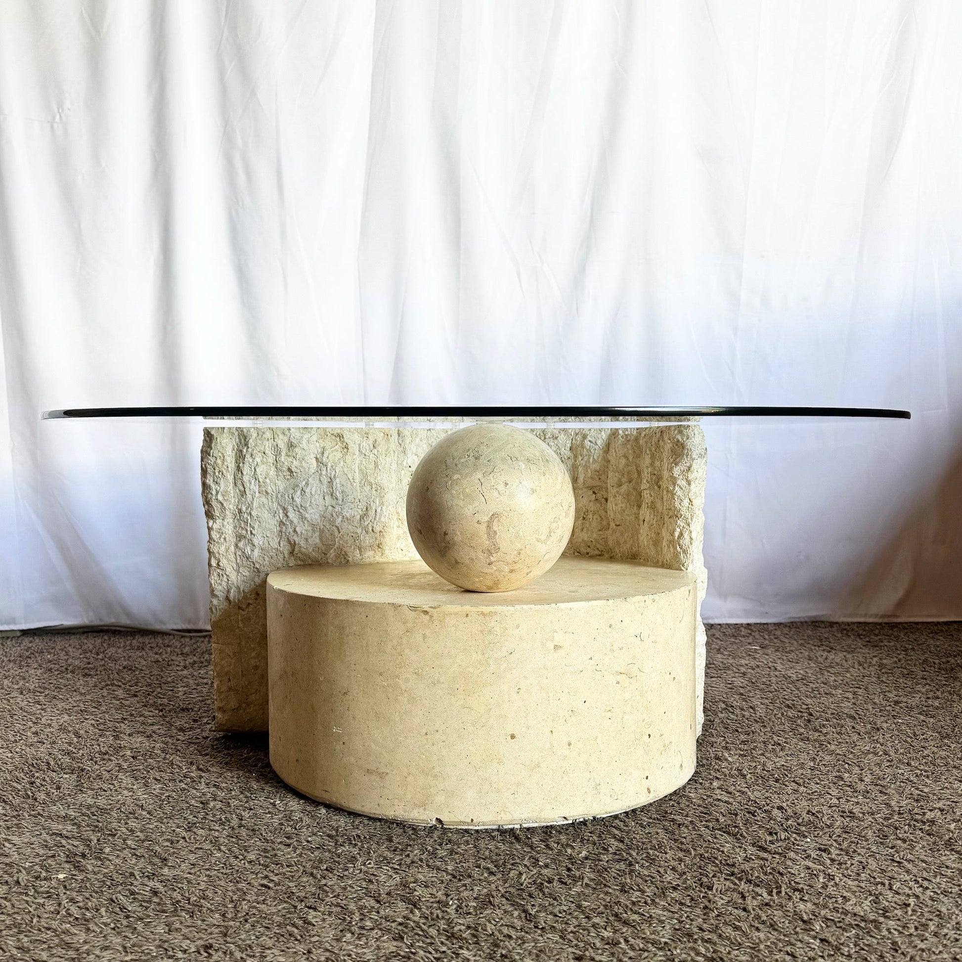 Postmodern Sculpted Tessellated Stone Coffee Table - Dolphin & Flamingo