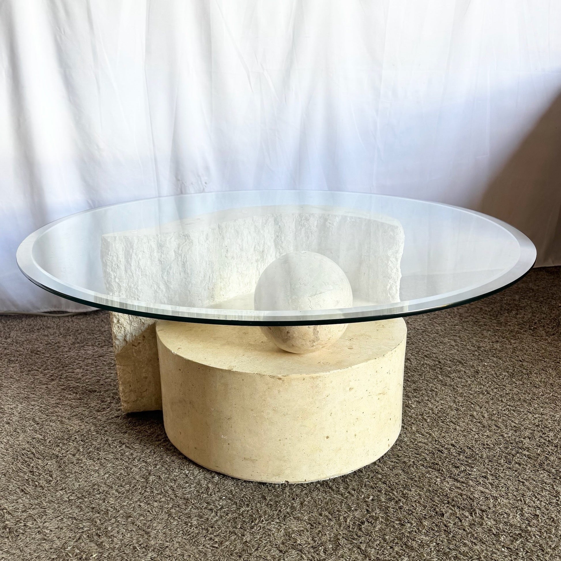Postmodern Sculpted Tessellated Stone Coffee Table - Dolphin & Flamingo