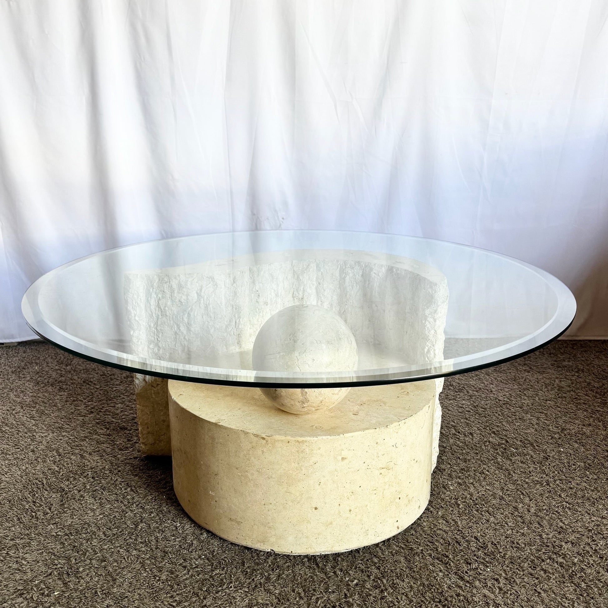 Postmodern Sculpted Tessellated Stone Coffee Table - Dolphin & Flamingo