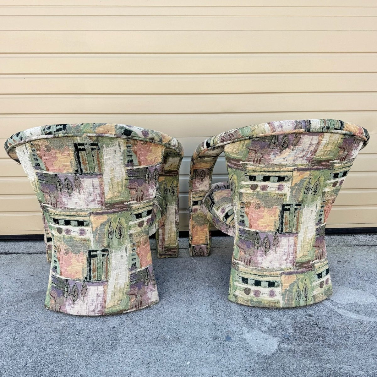 Postmodern Sculptural Abstract Fabric Lounge Chairs by Carson’s - A Pair - Dolphin & Flamingo