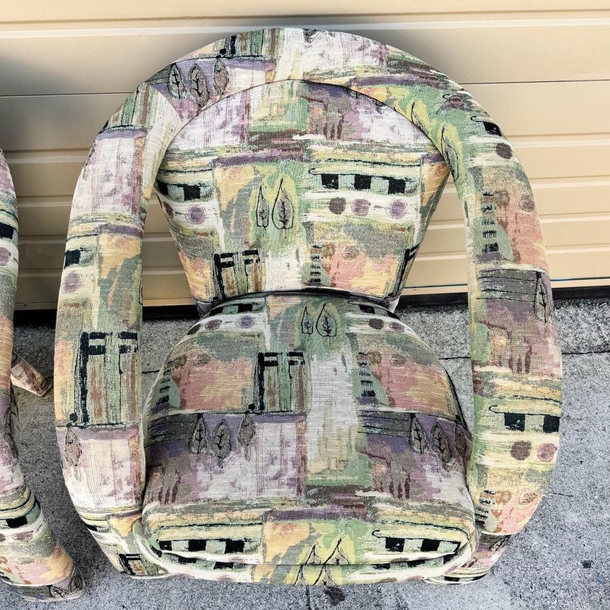 Postmodern Sculptural Abstract Fabric Lounge Chairs by Carson’s - A Pair - Dolphin & Flamingo