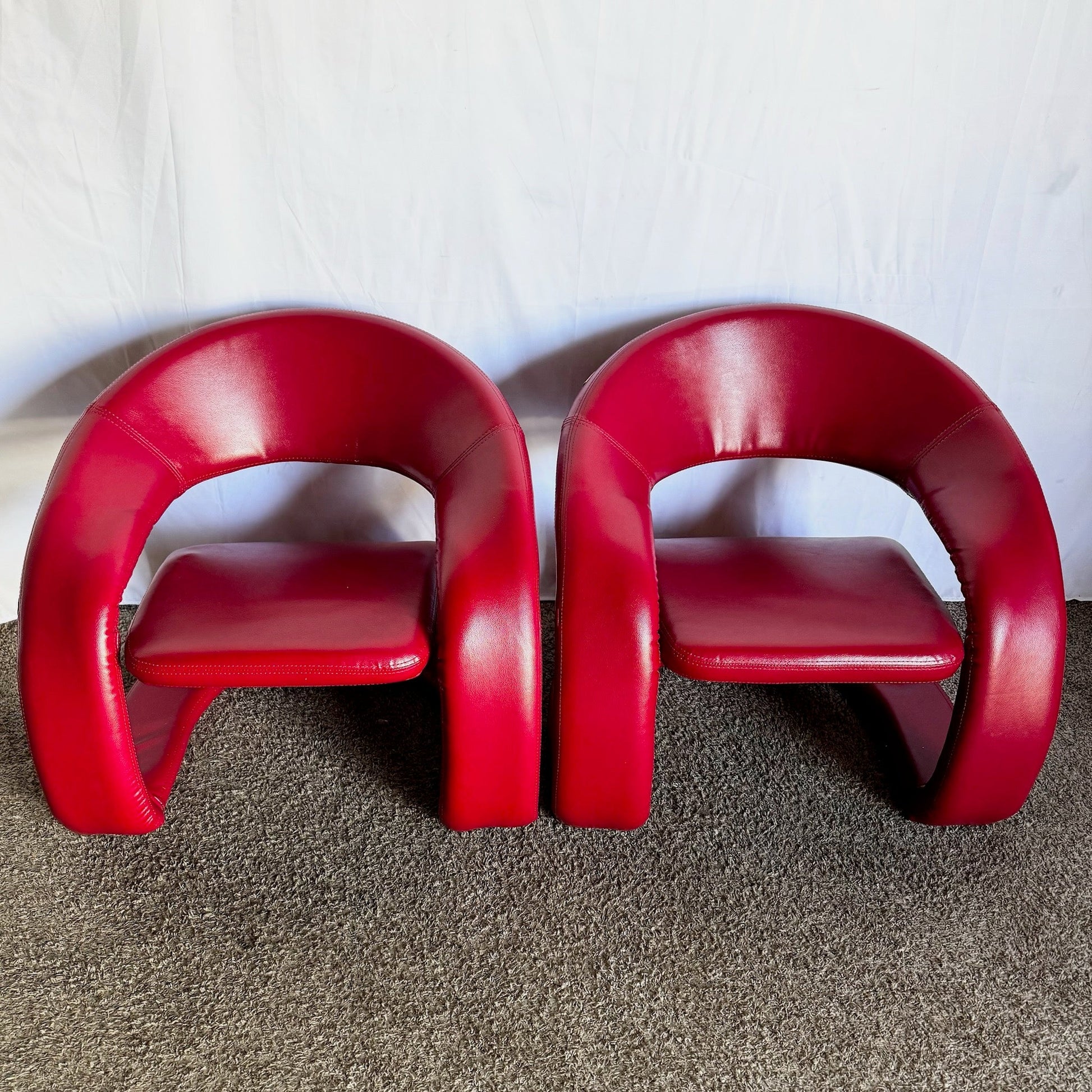 Postmodern Sculptural Red Tongue Lounge Chairs - A Pair - Dolphin & Flamingo