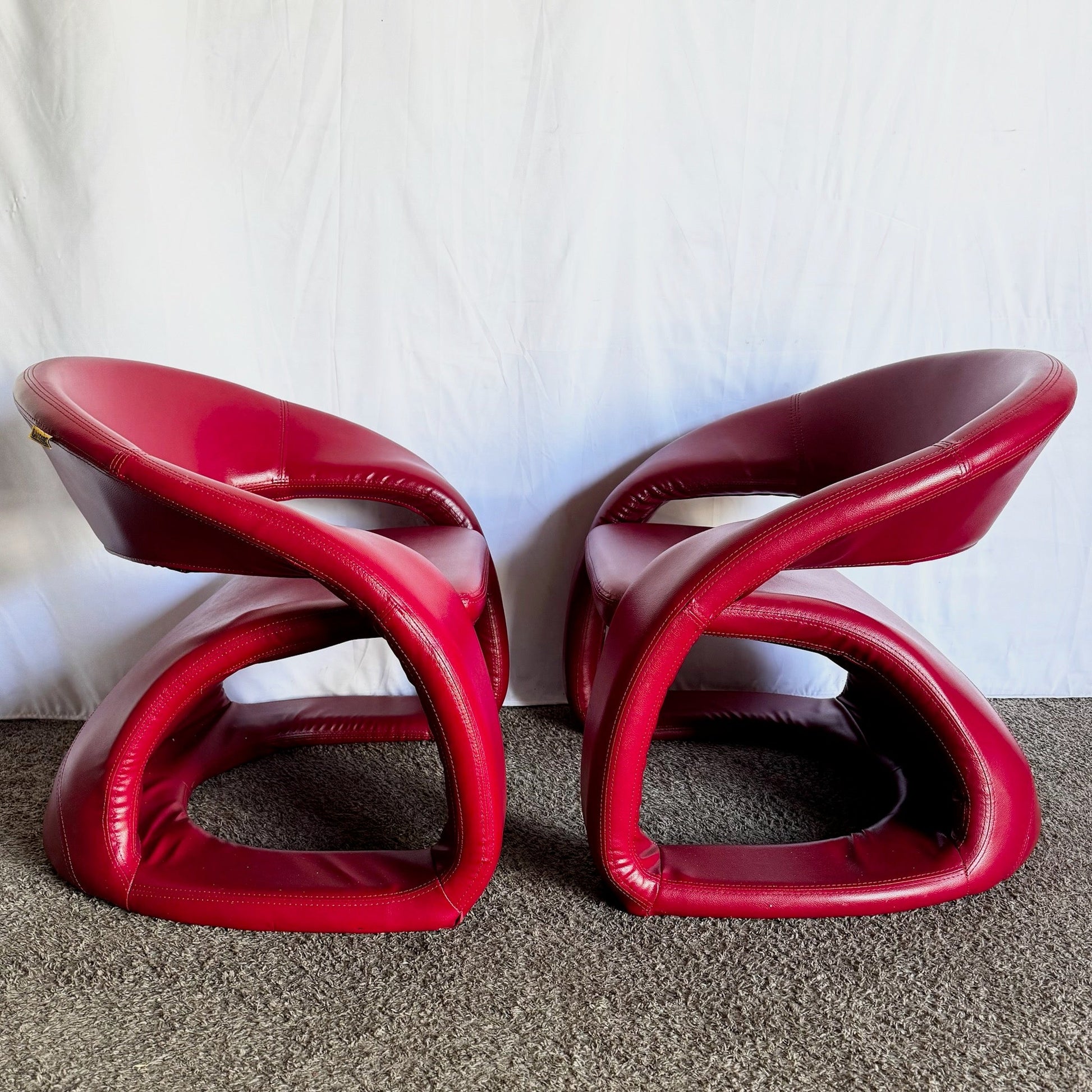 Postmodern Sculptural Red Tongue Lounge Chairs - A Pair - Dolphin & Flamingo