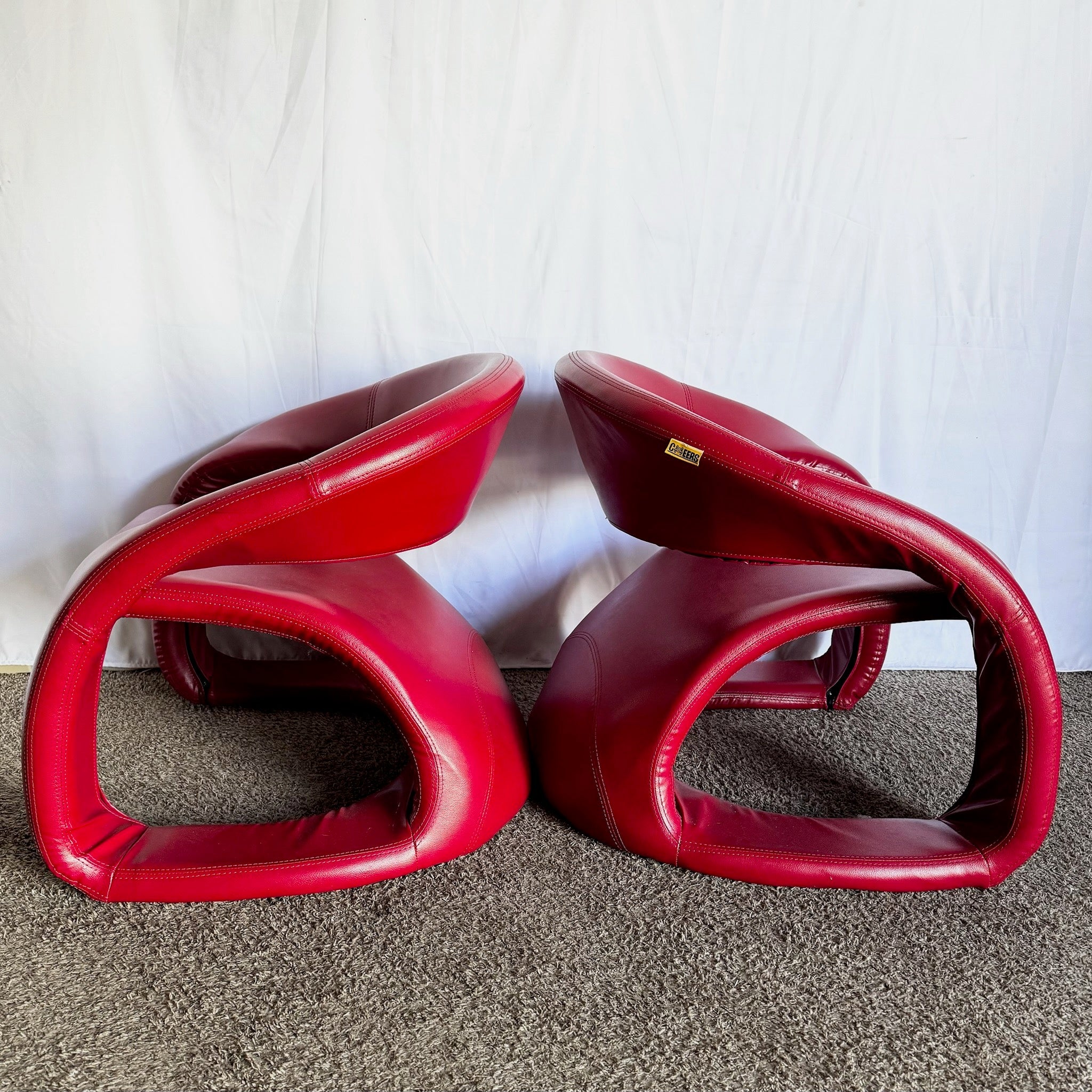 Postmodern Sculptural Red Tongue Lounge Chairs - A Pair - Dolphin & Flamingo