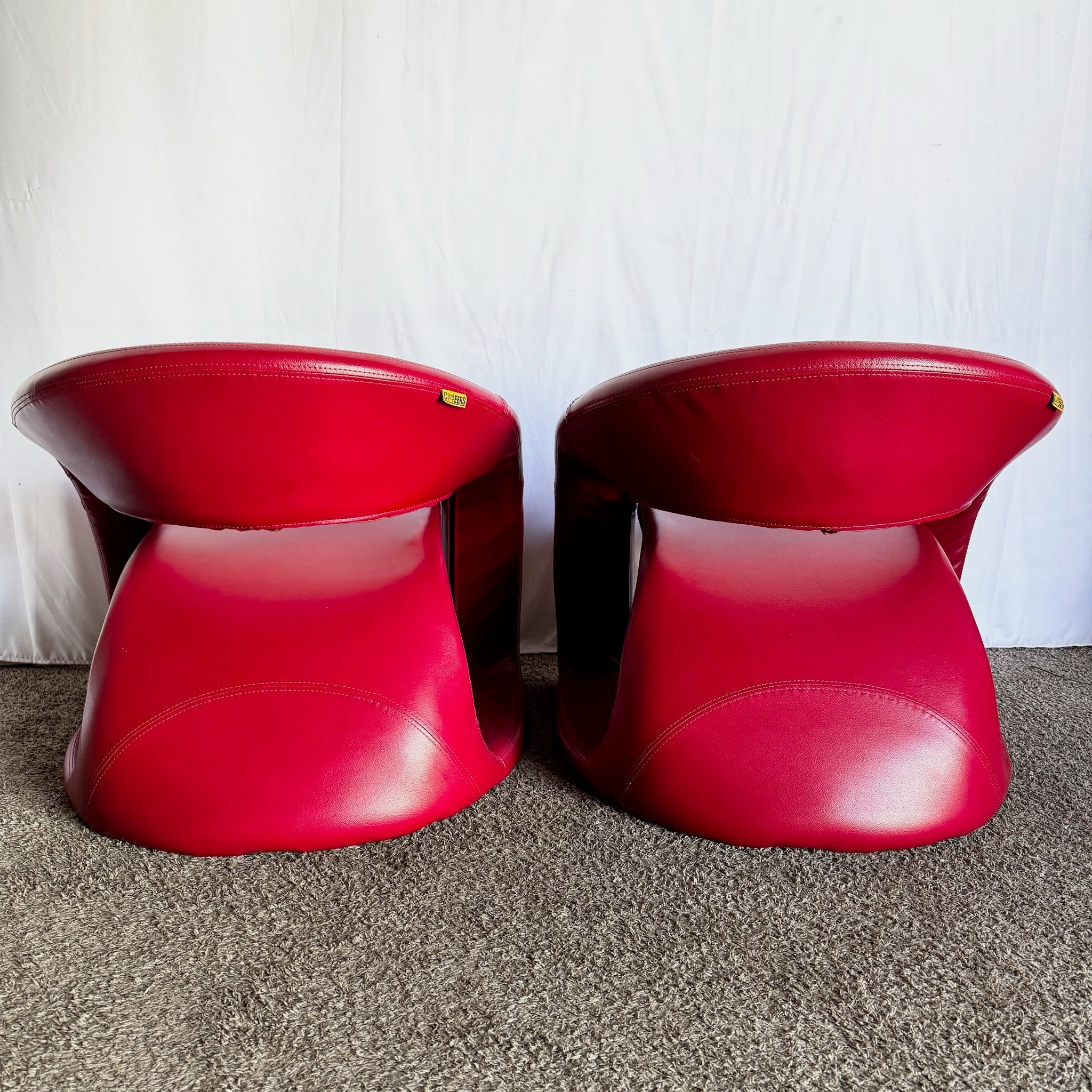 Postmodern Sculptural Red Tongue Lounge Chairs - A Pair - Dolphin & Flamingo