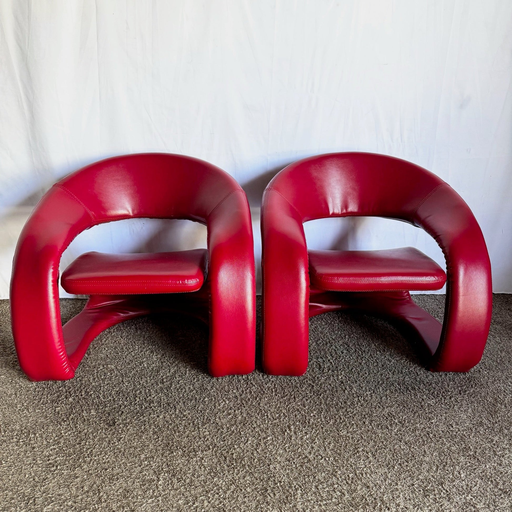Postmodern Sculptural Red Tongue Lounge Chairs - A Pair - Dolphin & Flamingo
