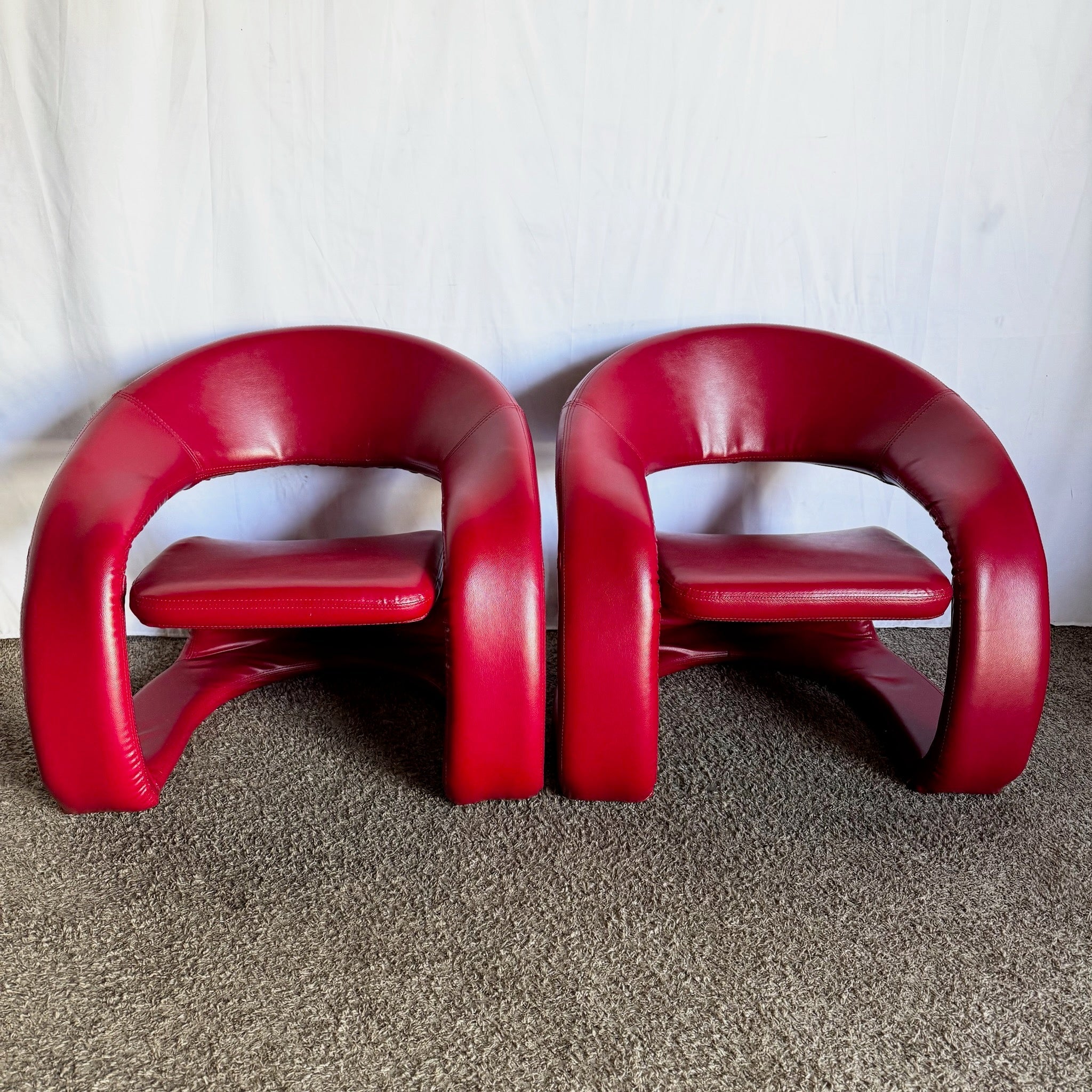 Postmodern Sculptural Red Tongue Lounge Chairs - A Pair - Dolphin & Flamingo