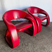 Postmodern Sculptural Red Tongue Lounge Chairs - A Pair - Dolphin & Flamingo