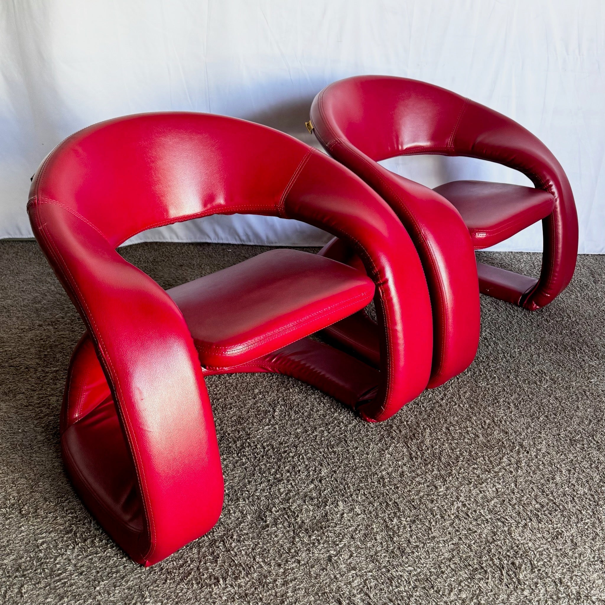 Postmodern Sculptural Red Tongue Lounge Chairs - A Pair - Dolphin & Flamingo