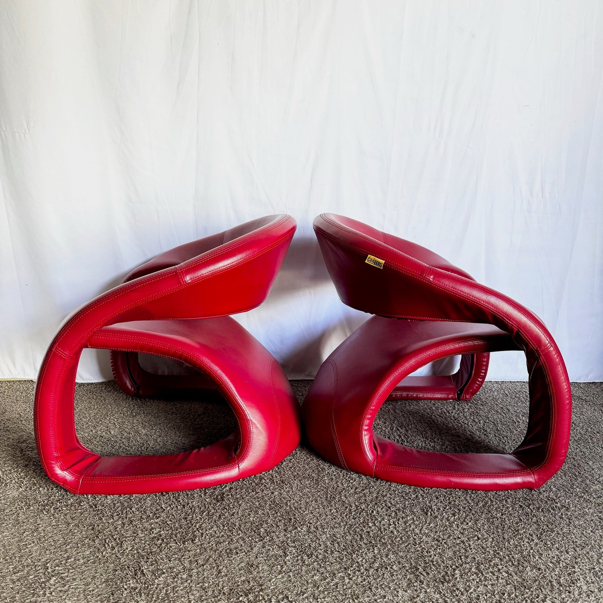Postmodern Sculptural Red Tongue Lounge Chairs - A Pair - Dolphin & Flamingo