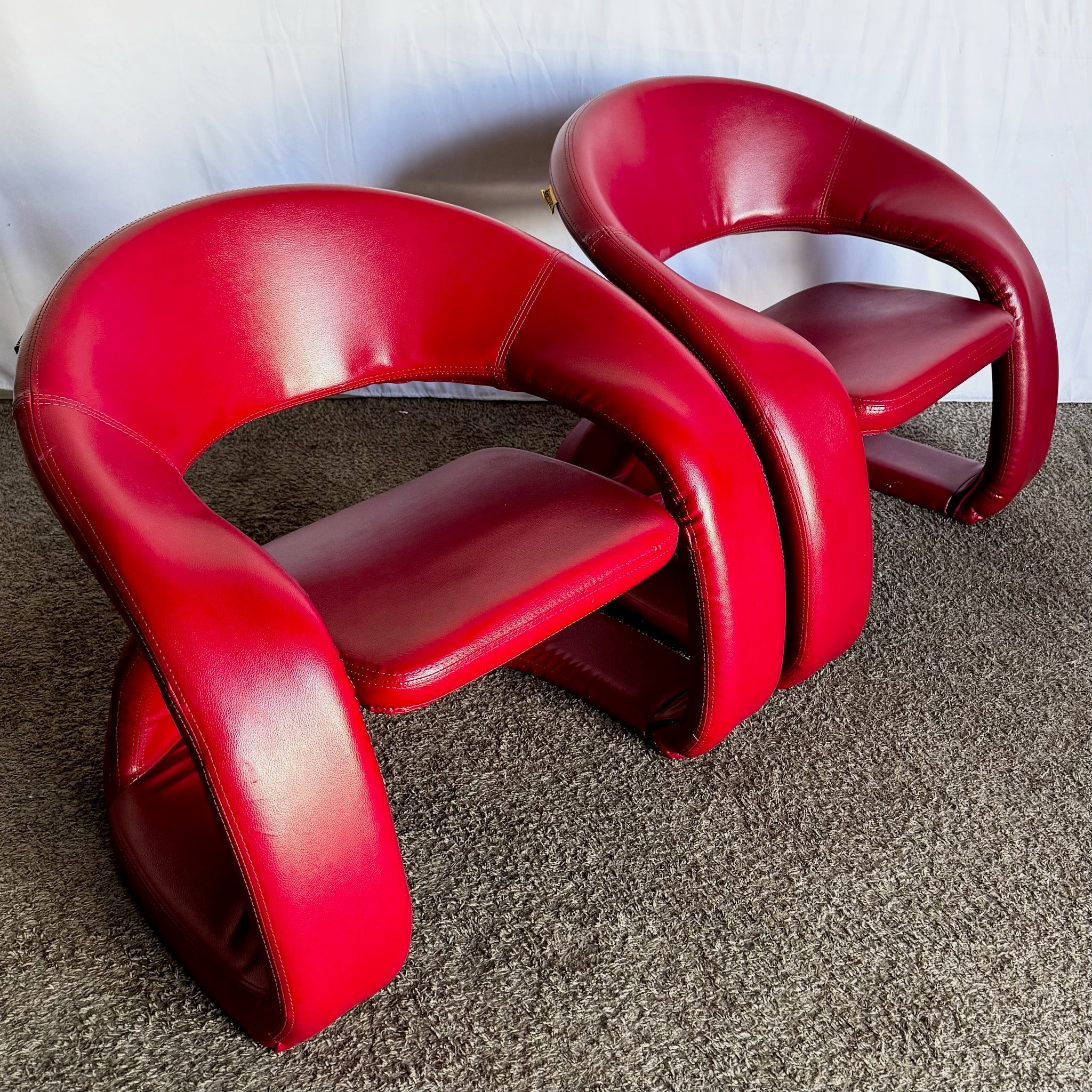 Postmodern Sculptural Red Tongue Lounge Chairs - A Pair - Dolphin & Flamingo