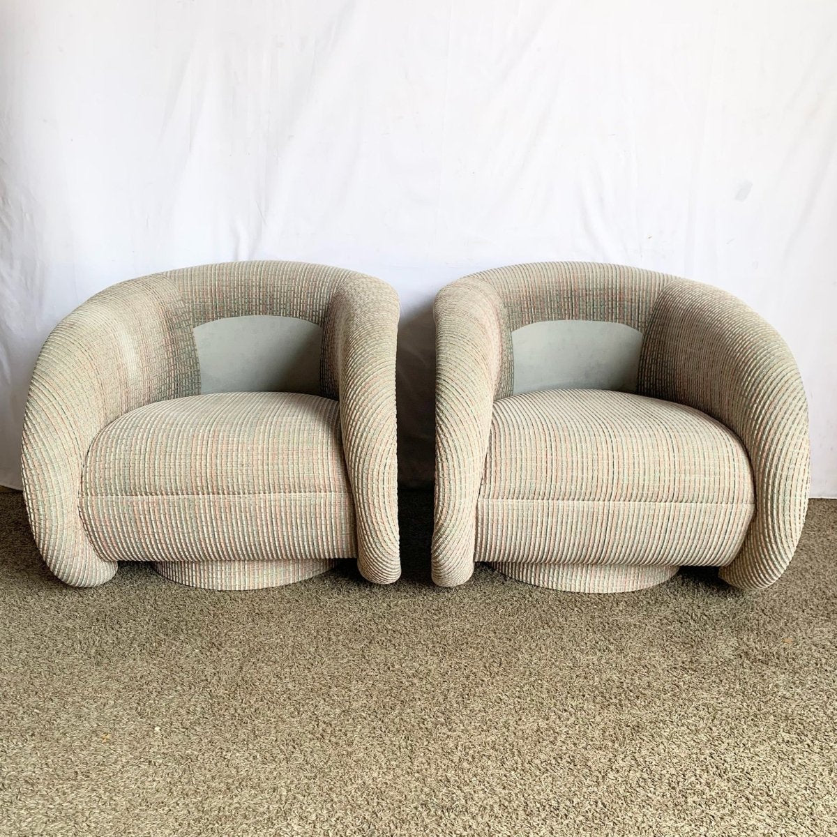 Postmodern Sculptural Swivel Lounge Chairs - A Pair - Dolphin & Flamingo
