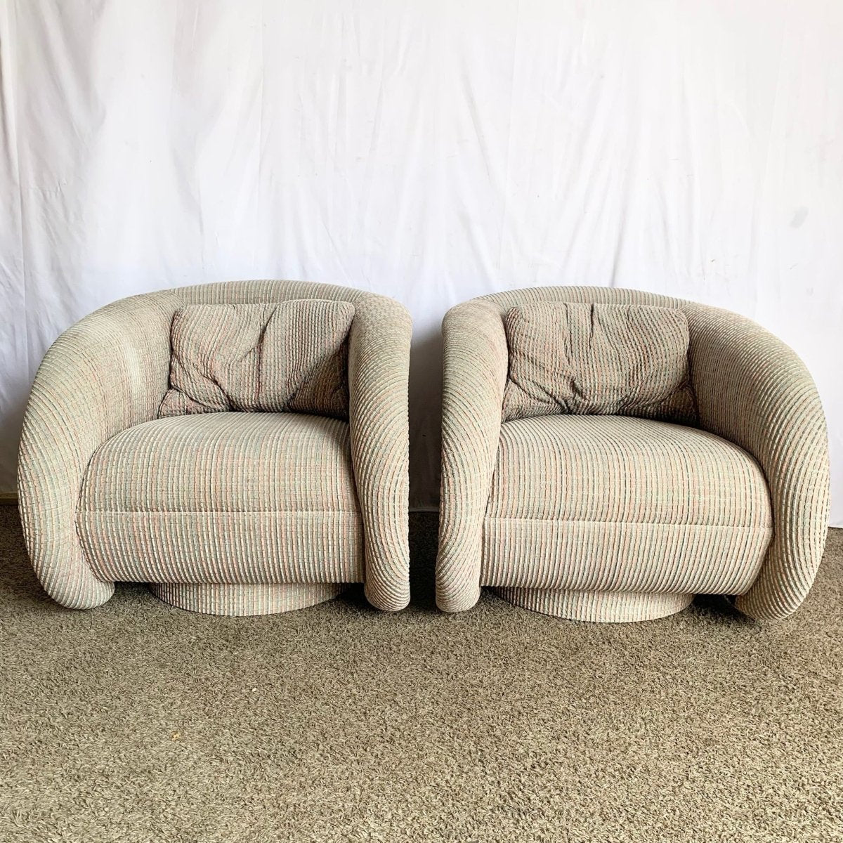 Postmodern Sculptural Swivel Lounge Chairs - A Pair - Dolphin & Flamingo