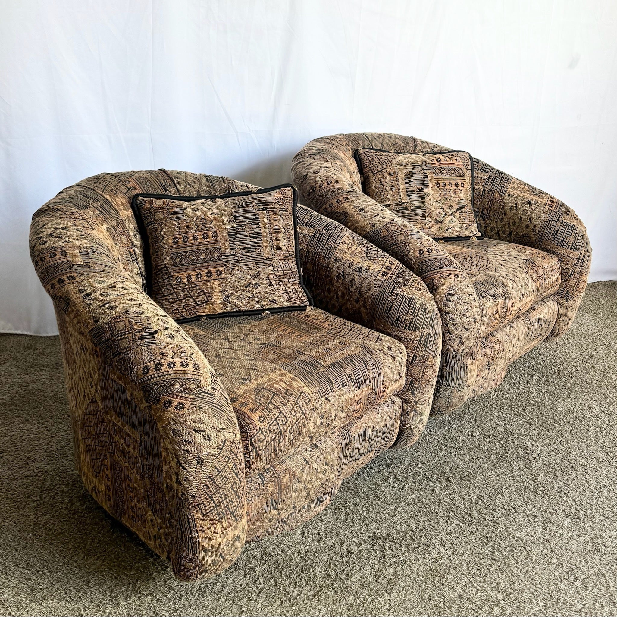 Postmodern Sculptural Swivel Lounge Chairs - A Pair - Dolphin & Flamingo