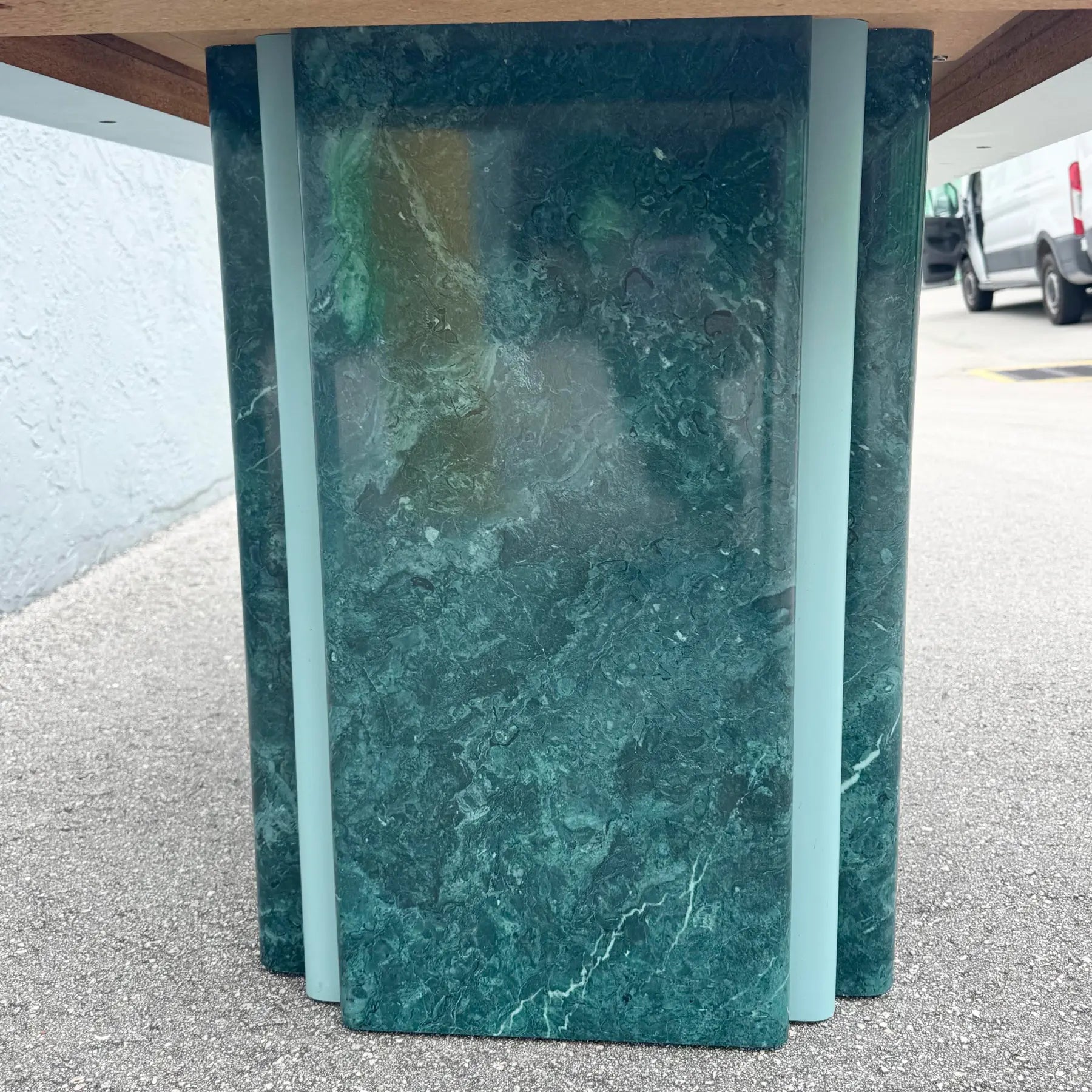 Postmodern Sky Blue and Faux Green Marble Laminate Dining Table Dolphin & Flamingo