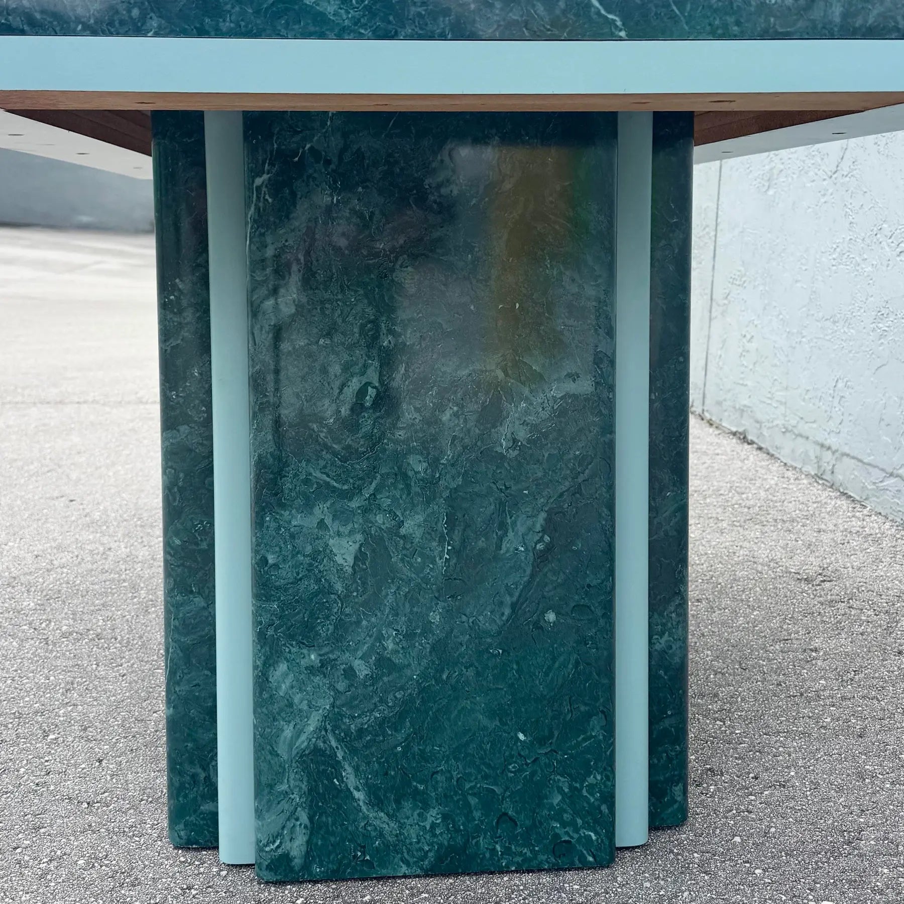 Postmodern Sky Blue and Faux Green Marble Laminate Dining Table Dolphin & Flamingo