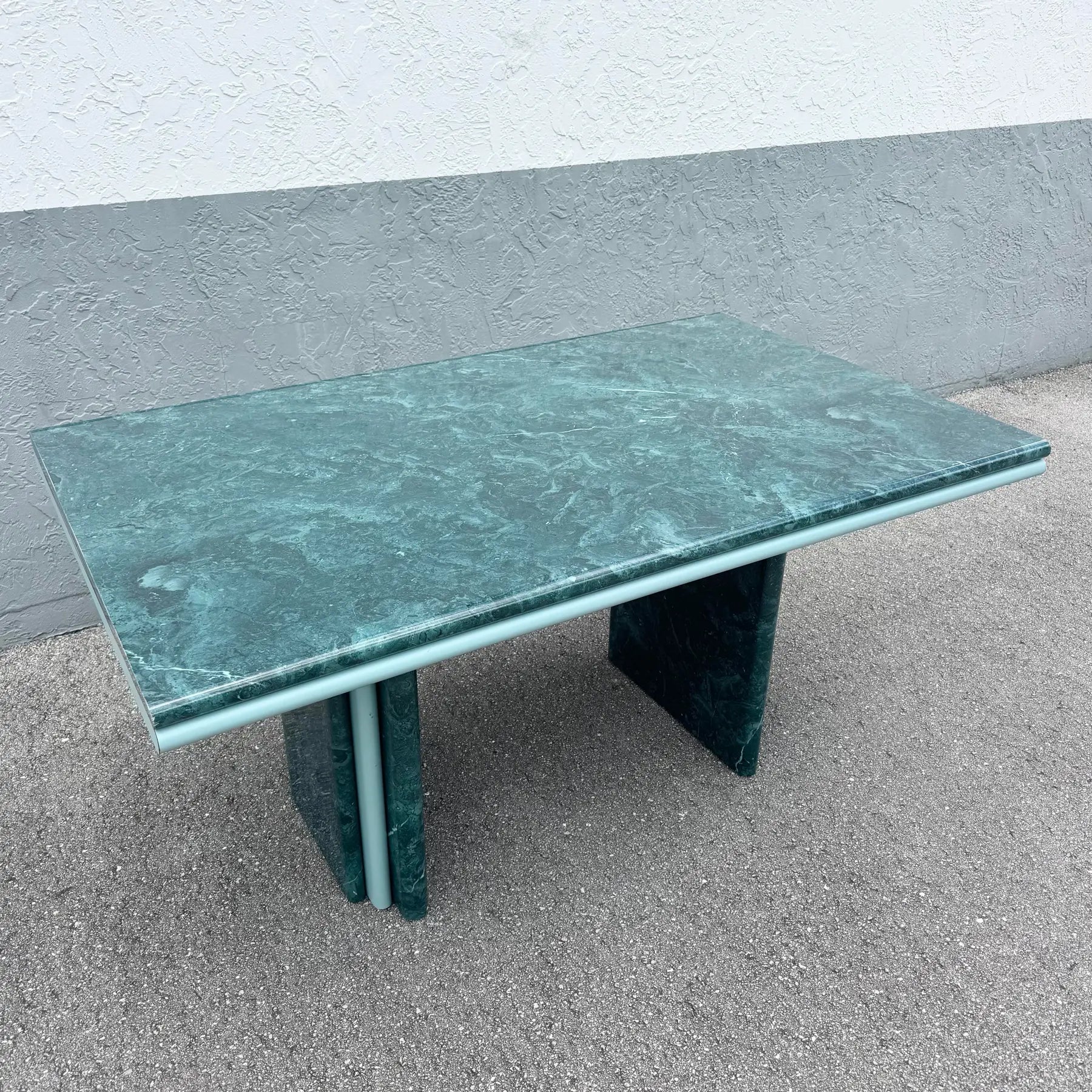 Postmodern Sky Blue and Faux Green Marble Laminate Dining Table Dolphin & Flamingo
