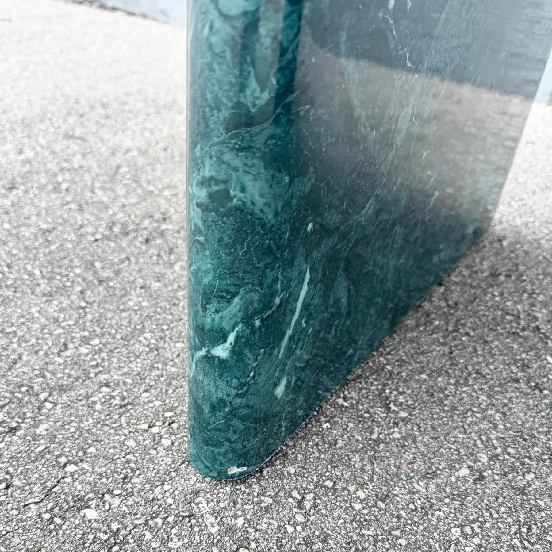 Postmodern Sky Blue and Faux Green Marble Laminate Dining Table Dolphin & Flamingo