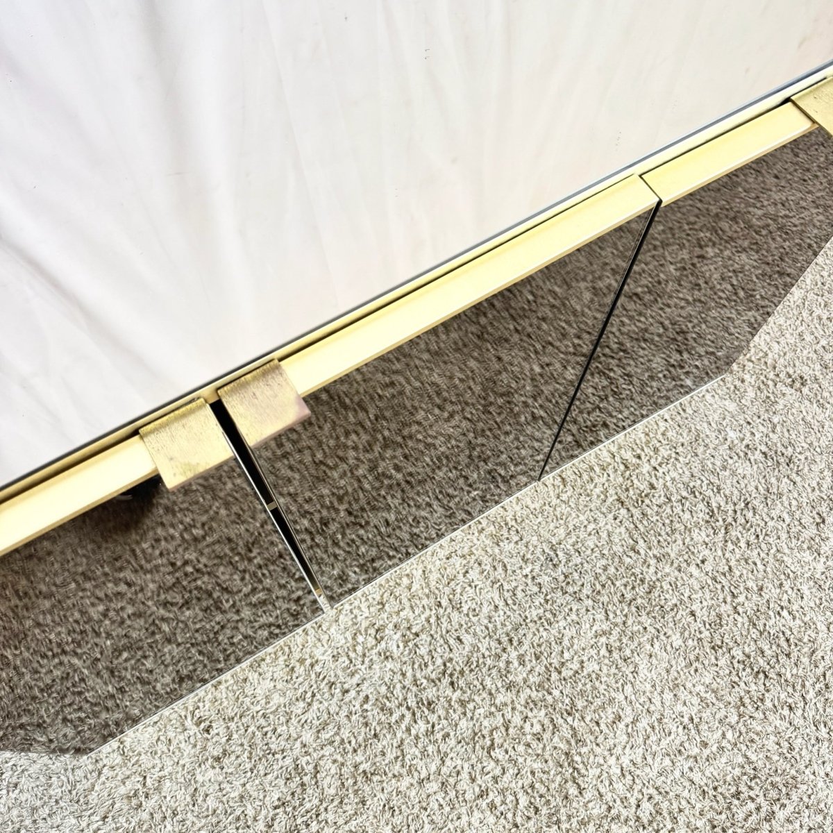 Postmodern Smoked Mirror and Gold Credenza - Dolphin & Flamingo