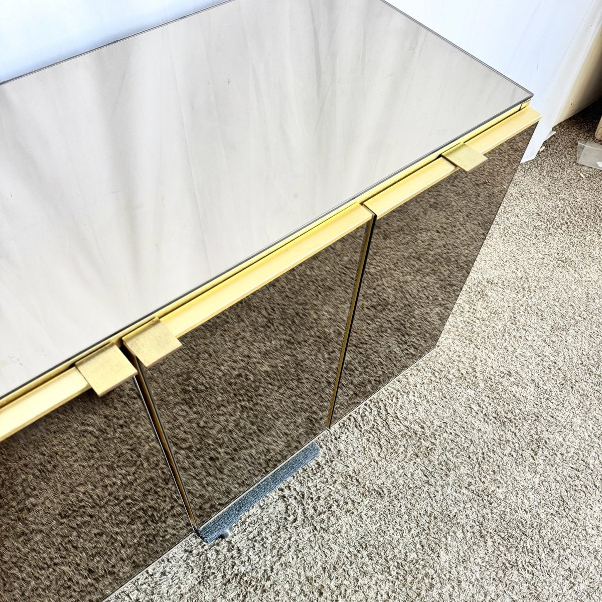 Postmodern Smoked Mirror and Gold Credenza - Dolphin & Flamingo