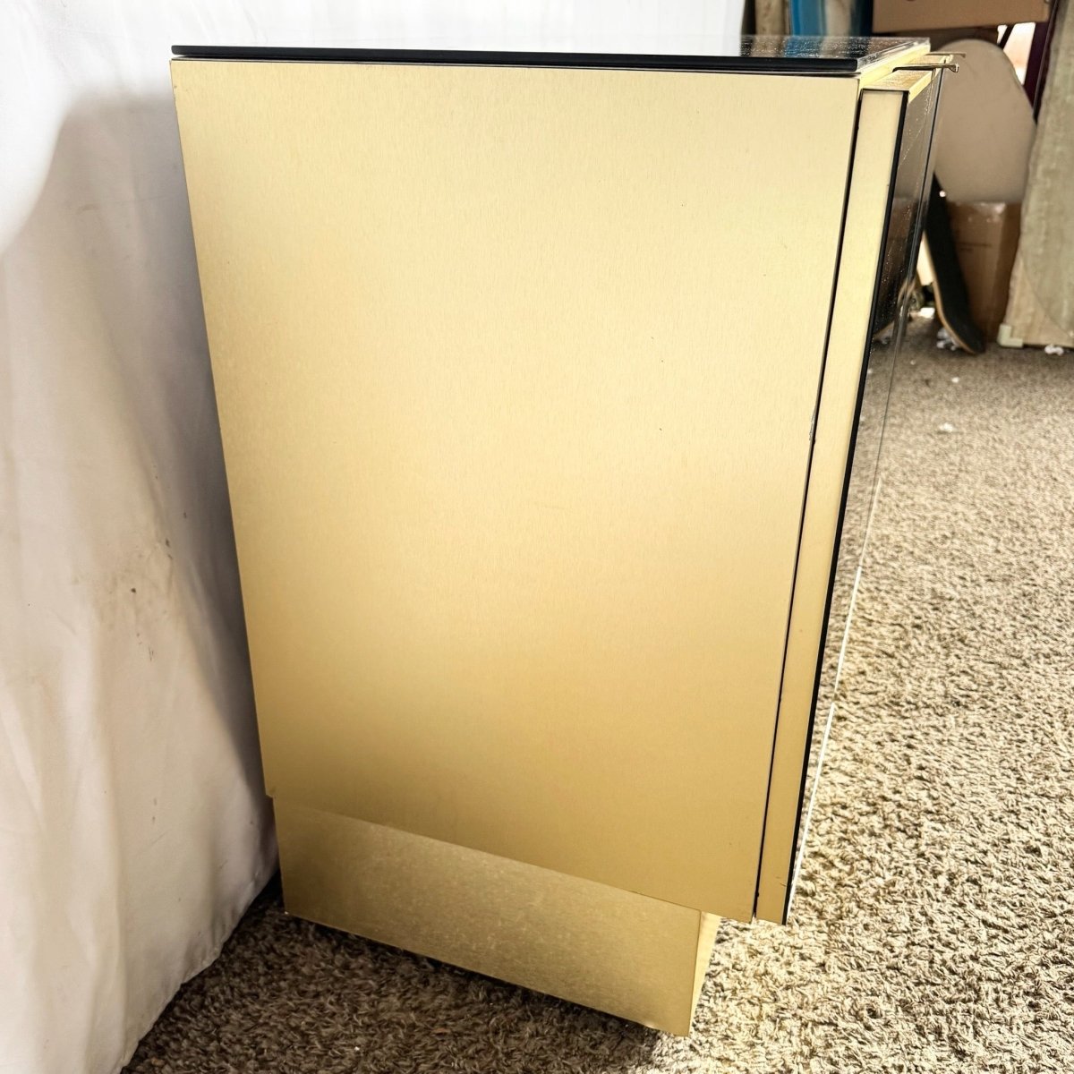 Postmodern Smoked Mirror and Gold Credenza - Dolphin & Flamingo