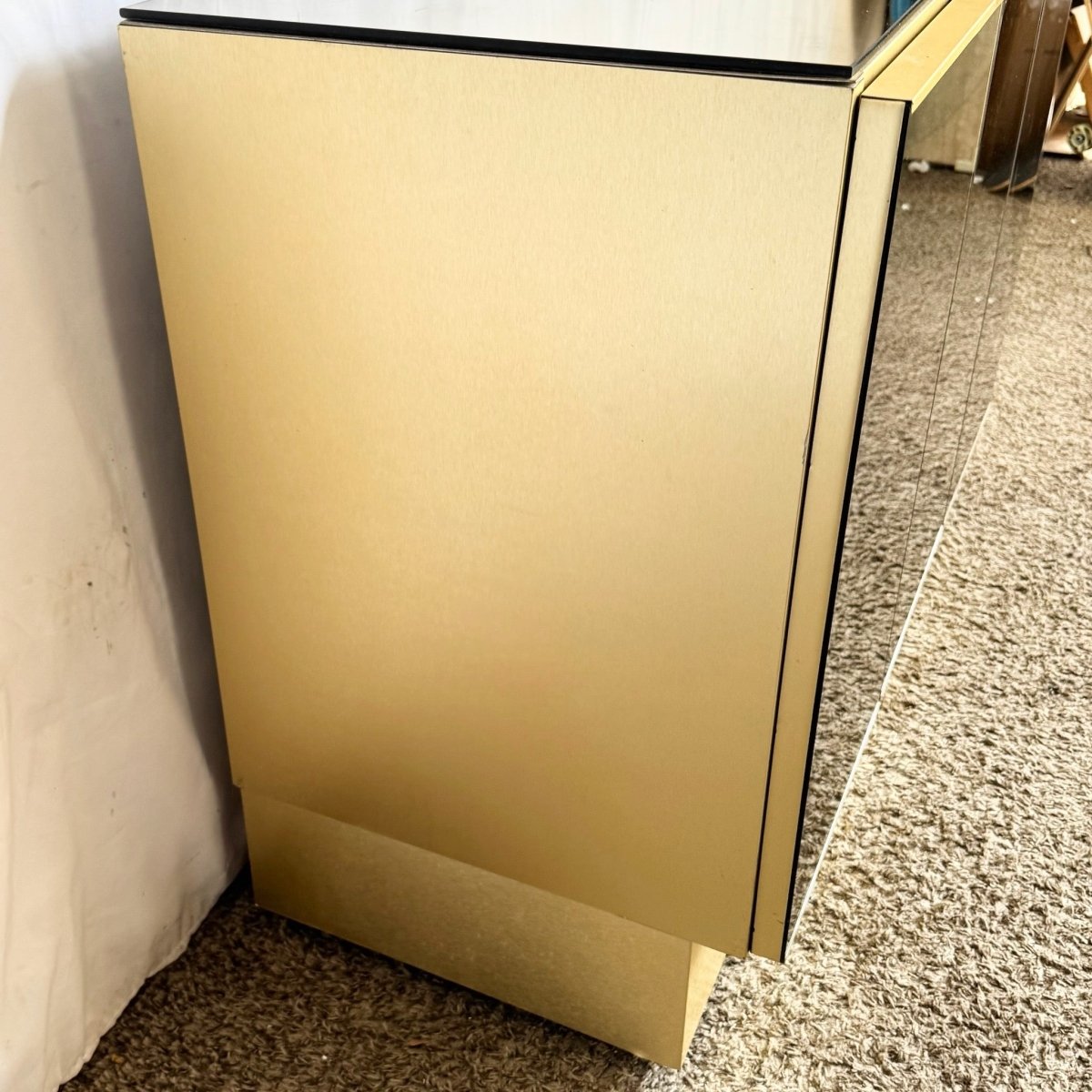 Postmodern Smoked Mirror and Gold Credenza - Dolphin & Flamingo
