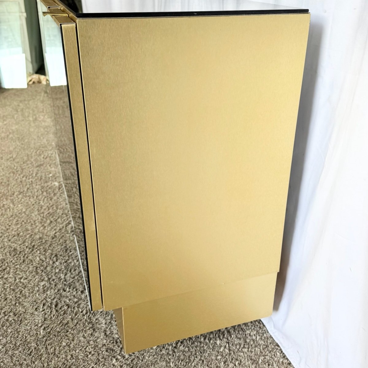 Postmodern Smoked Mirror and Gold Credenza - Dolphin & Flamingo