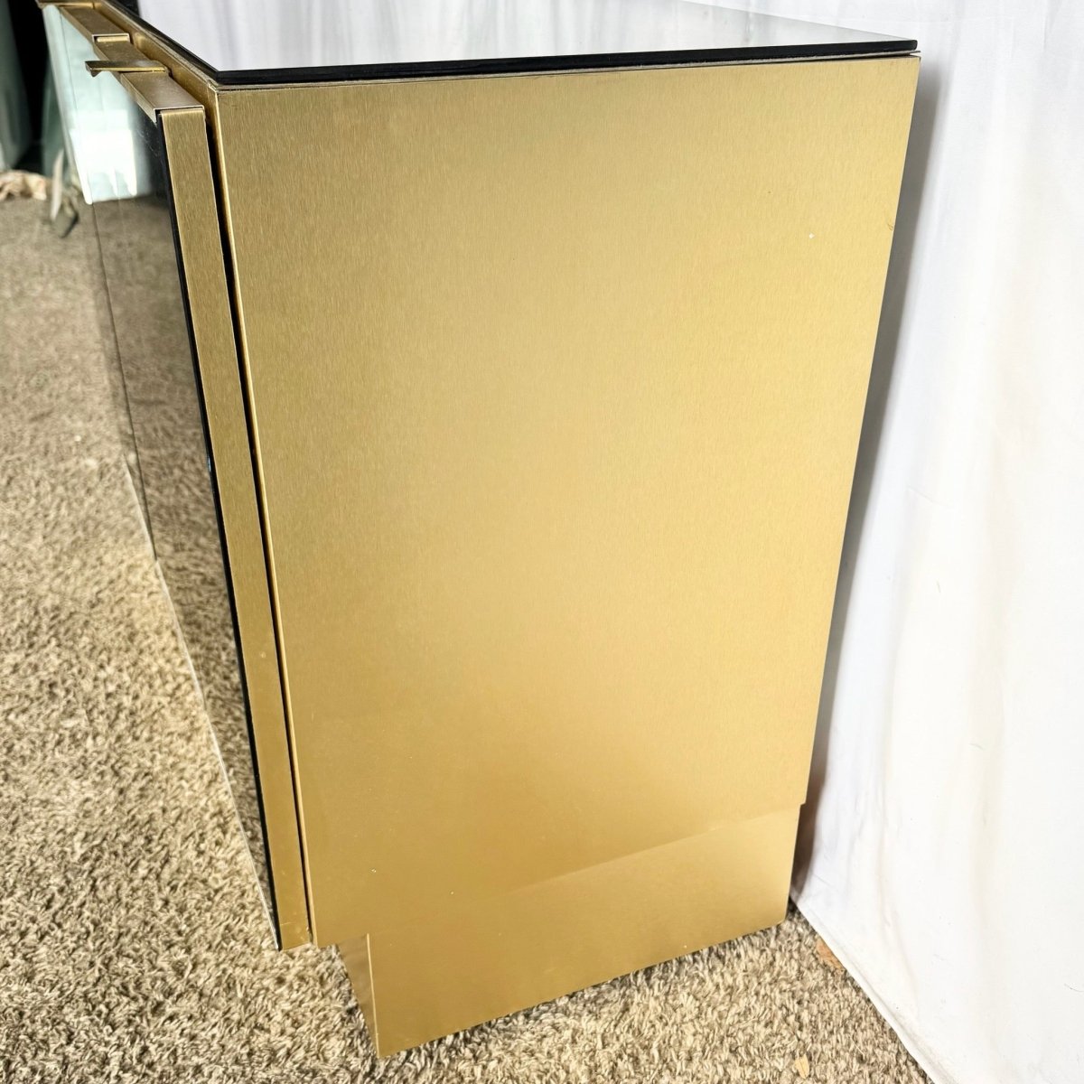 Postmodern Smoked Mirror and Gold Credenza - Dolphin & Flamingo
