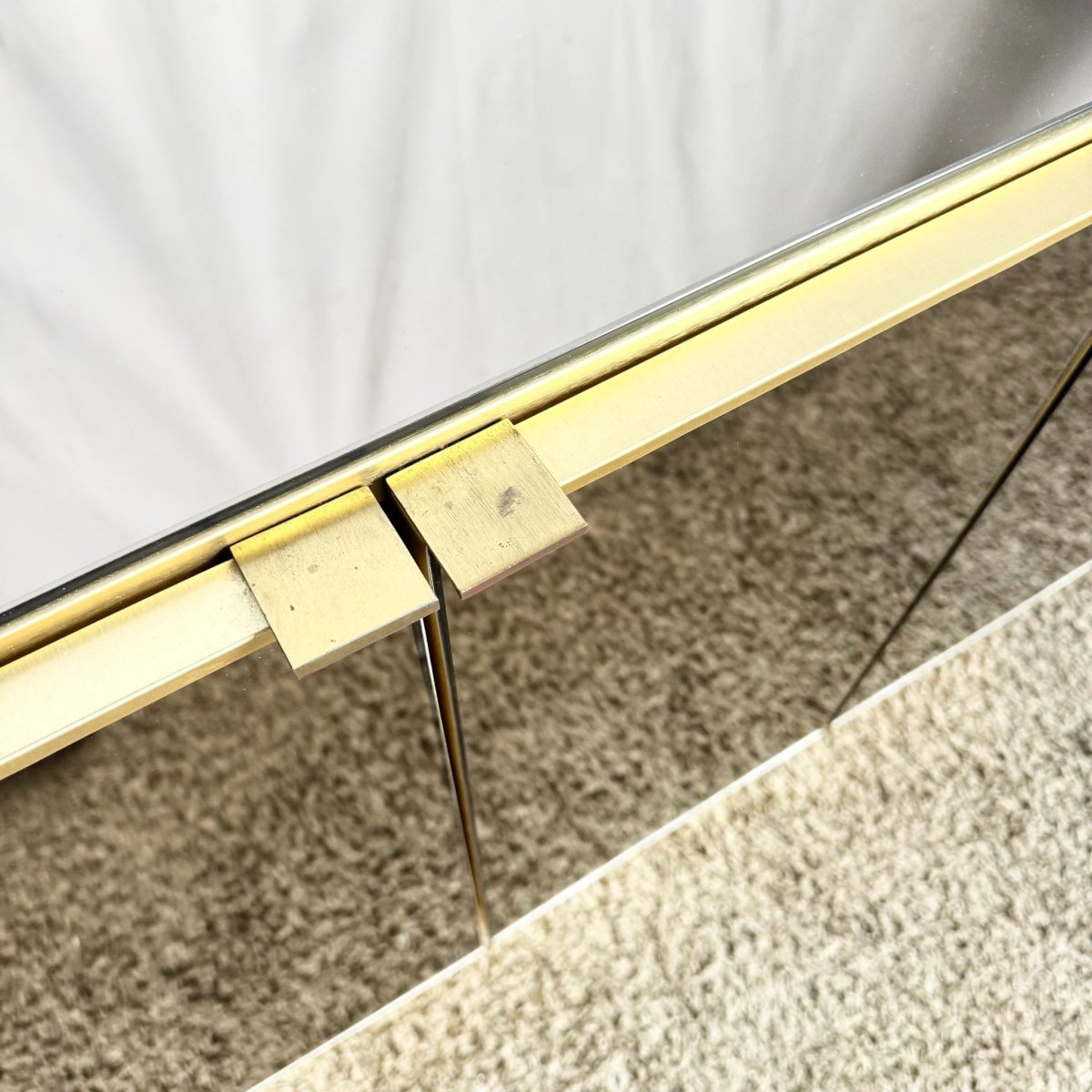 Postmodern Smoked Mirror and Gold Credenza - Dolphin & Flamingo