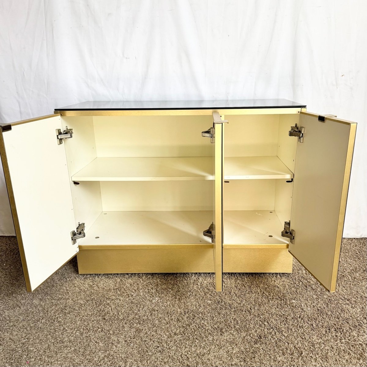 Postmodern Smoked Mirror and Gold Credenza - Dolphin & Flamingo