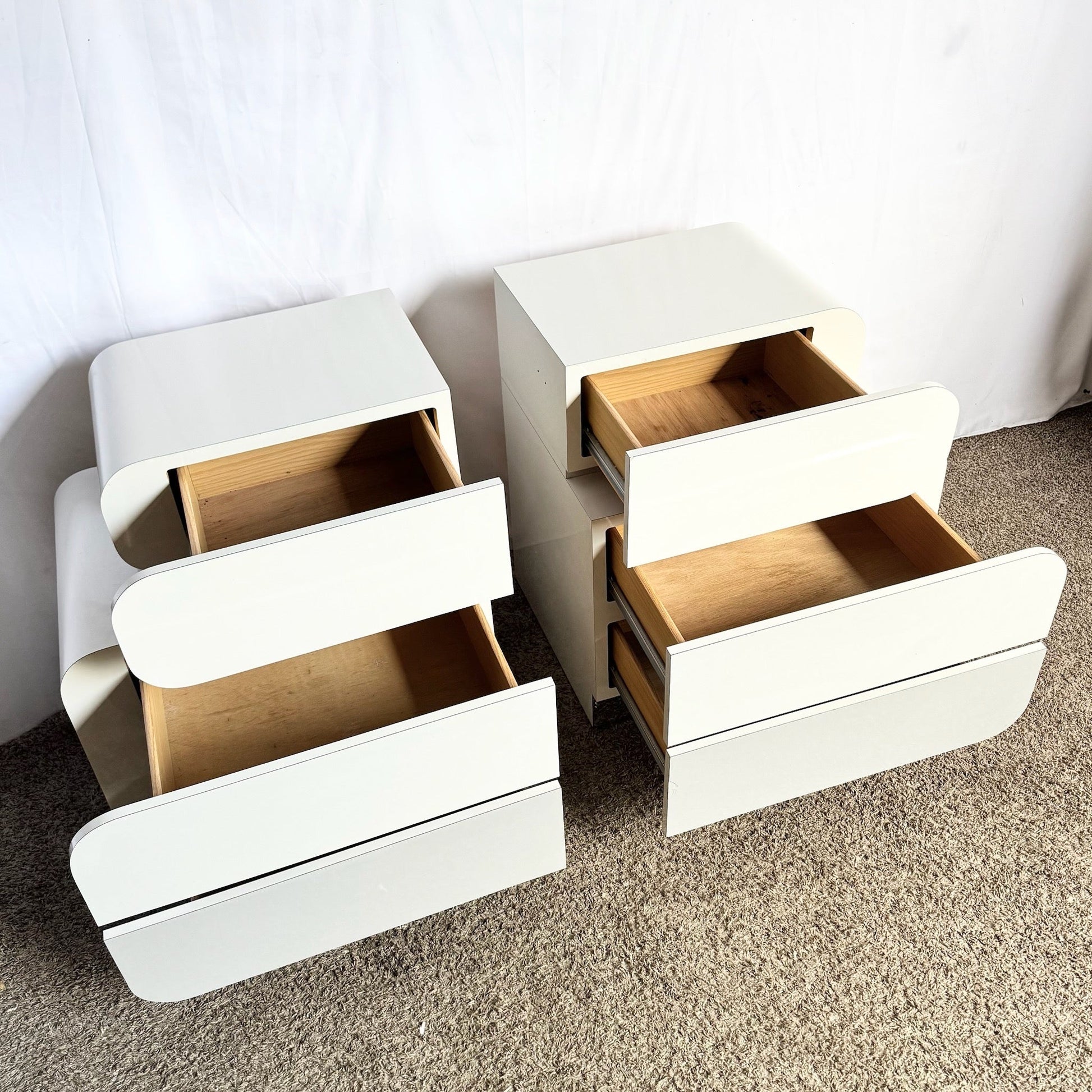 Postmodern Space Age Waterfall Gray and Chrome Nightstands - A Pair - Dolphin & Flamingo