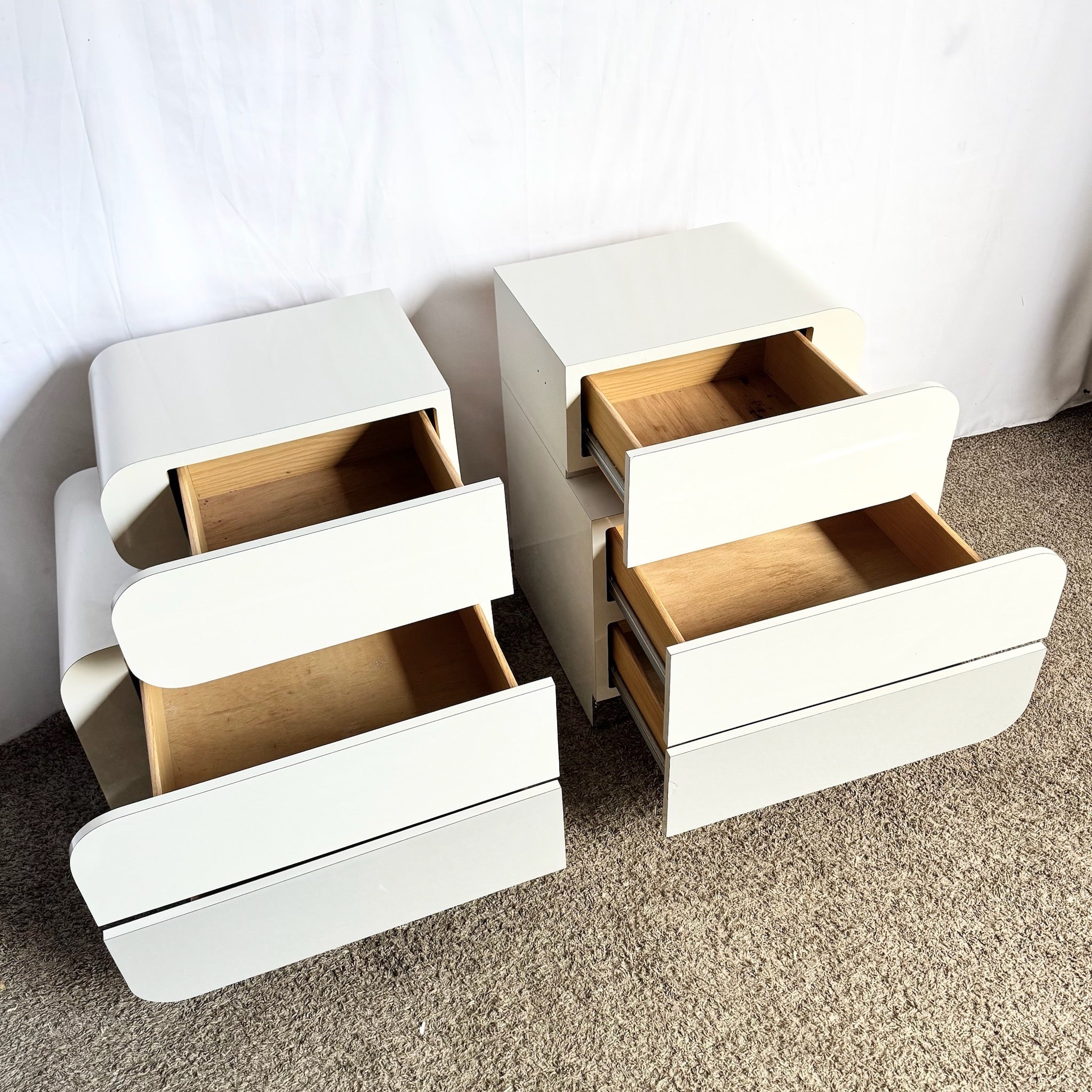 Postmodern Space Age Waterfall Gray and Chrome Nightstands - A Pair - Dolphin & Flamingo