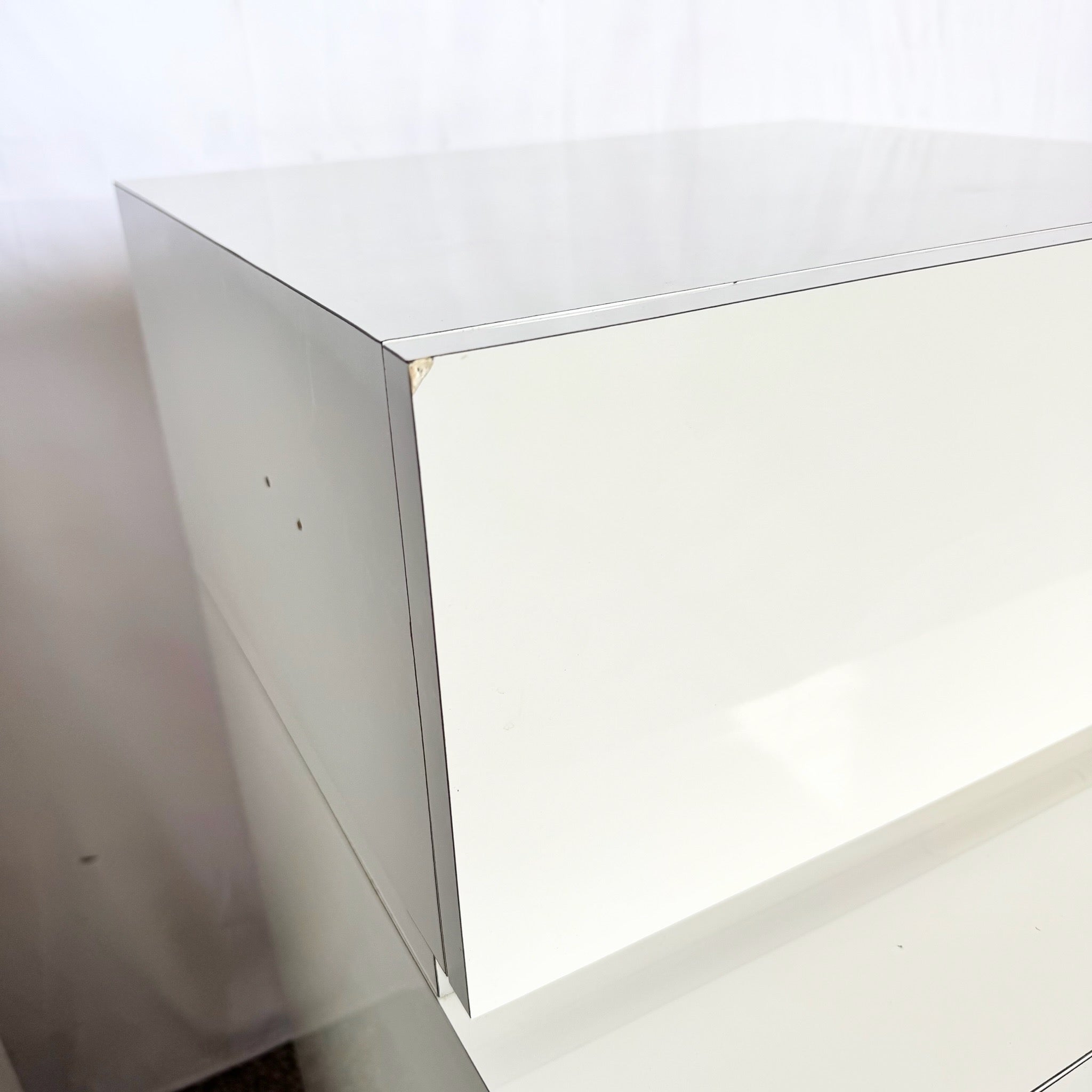 Postmodern Space Age Waterfall Gray and Chrome Nightstands - A Pair - Dolphin & Flamingo