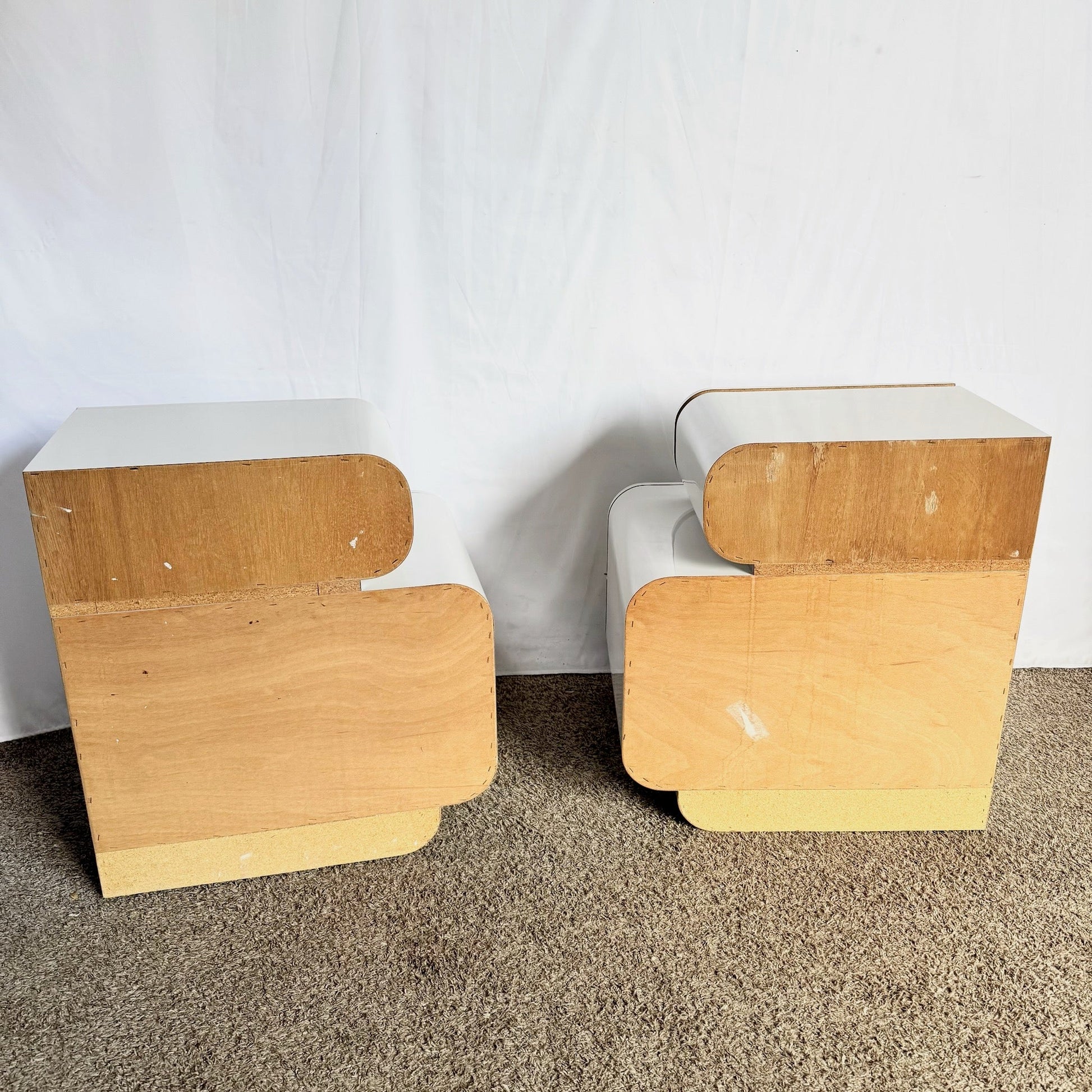 Postmodern Space Age Waterfall Gray and Chrome Nightstands - A Pair - Dolphin & Flamingo