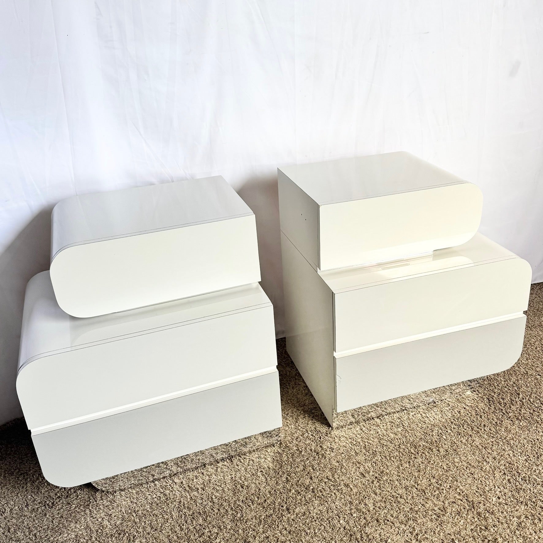 Postmodern Space Age Waterfall Gray and Chrome Nightstands - A Pair - Dolphin & Flamingo