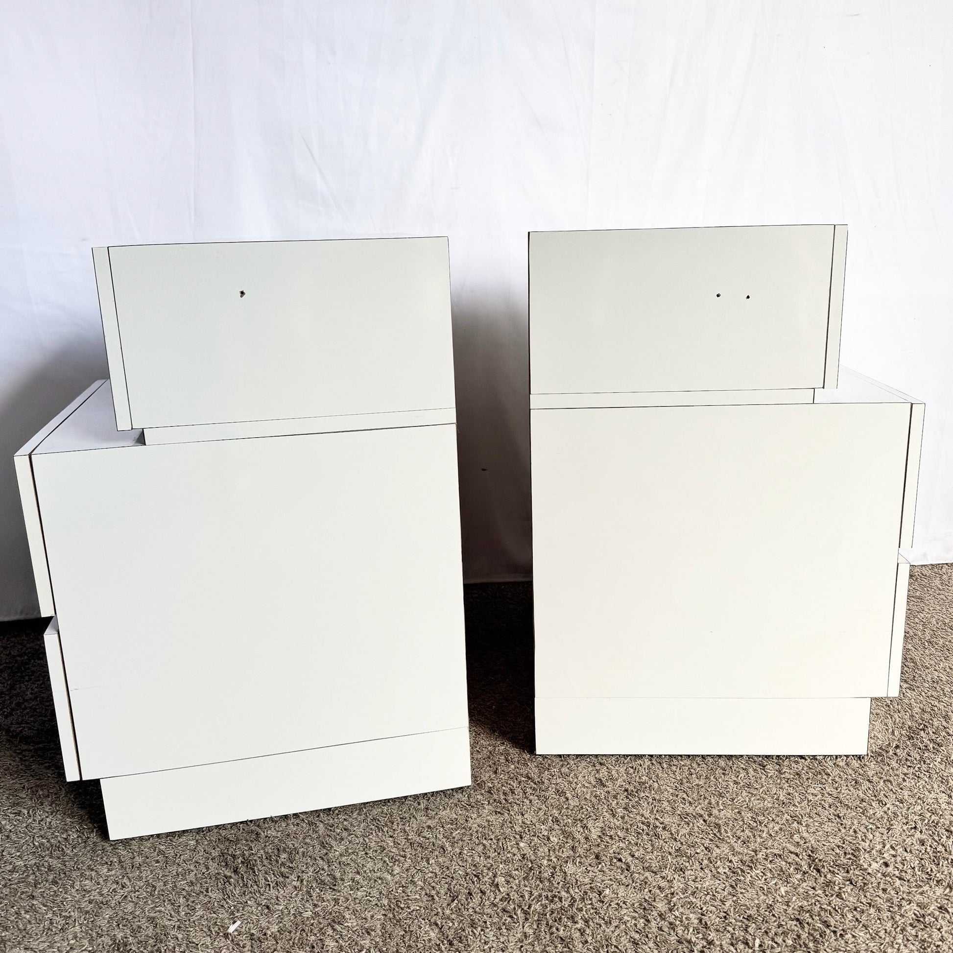 Postmodern Space Age Waterfall Gray and Chrome Nightstands - A Pair - Dolphin & Flamingo